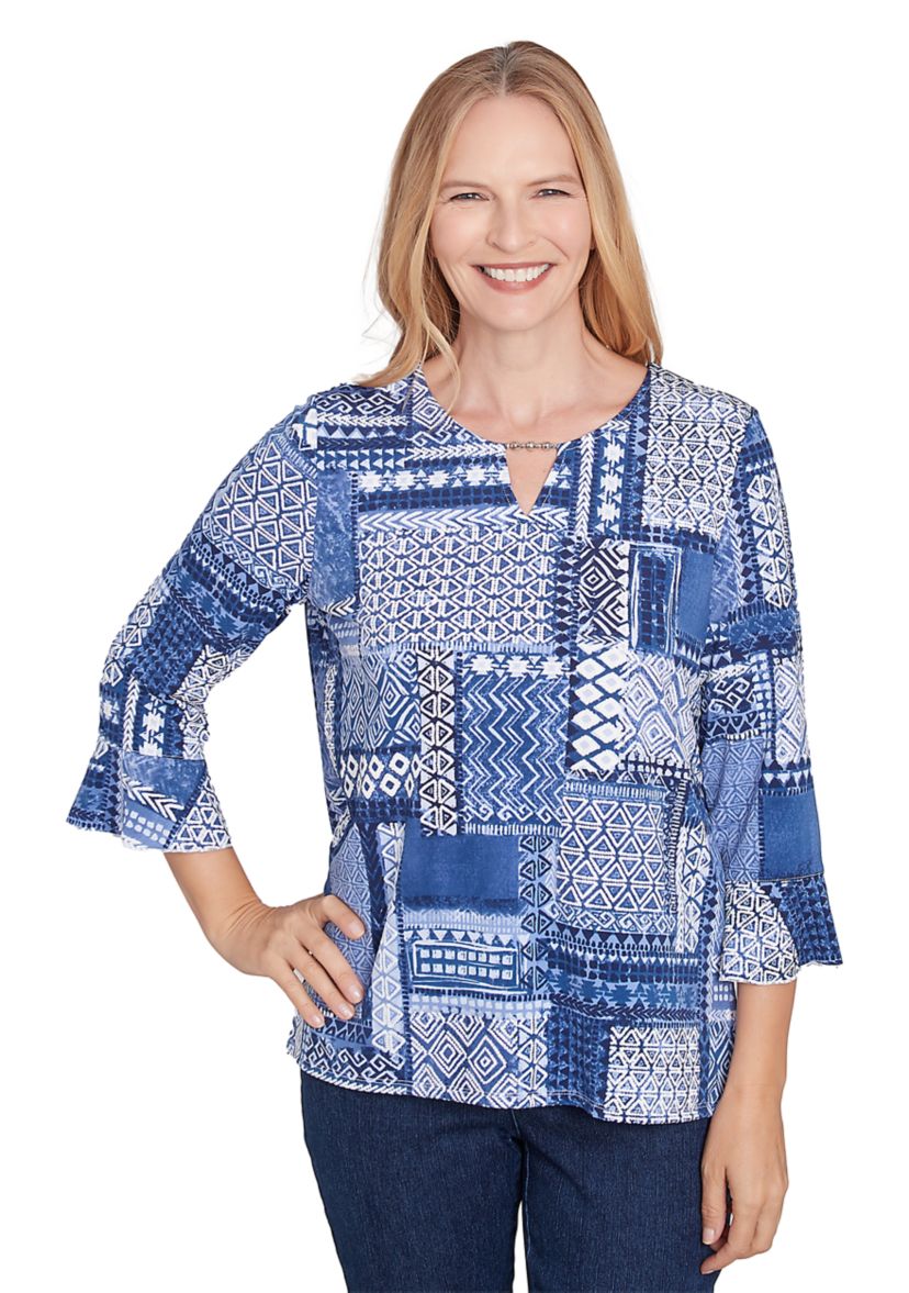 Womens Split Neck Beaded Top