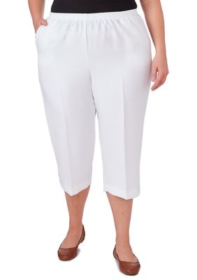 Alfred Dunner Women's Plus Size Classics Denim Fringe Capri Pants, White, 16W -  0196389468842