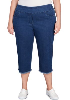 Alfred Dunner Women's Plus Size Classics Denim Fringe Capri Pants, 16W -  0196389468996