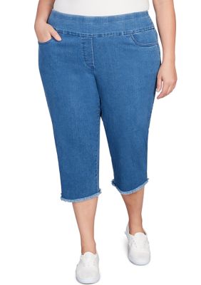 Alfred Dunner Women's Plus Size Classics Denim Fringe Capri Pants, 16W -  0196389469047