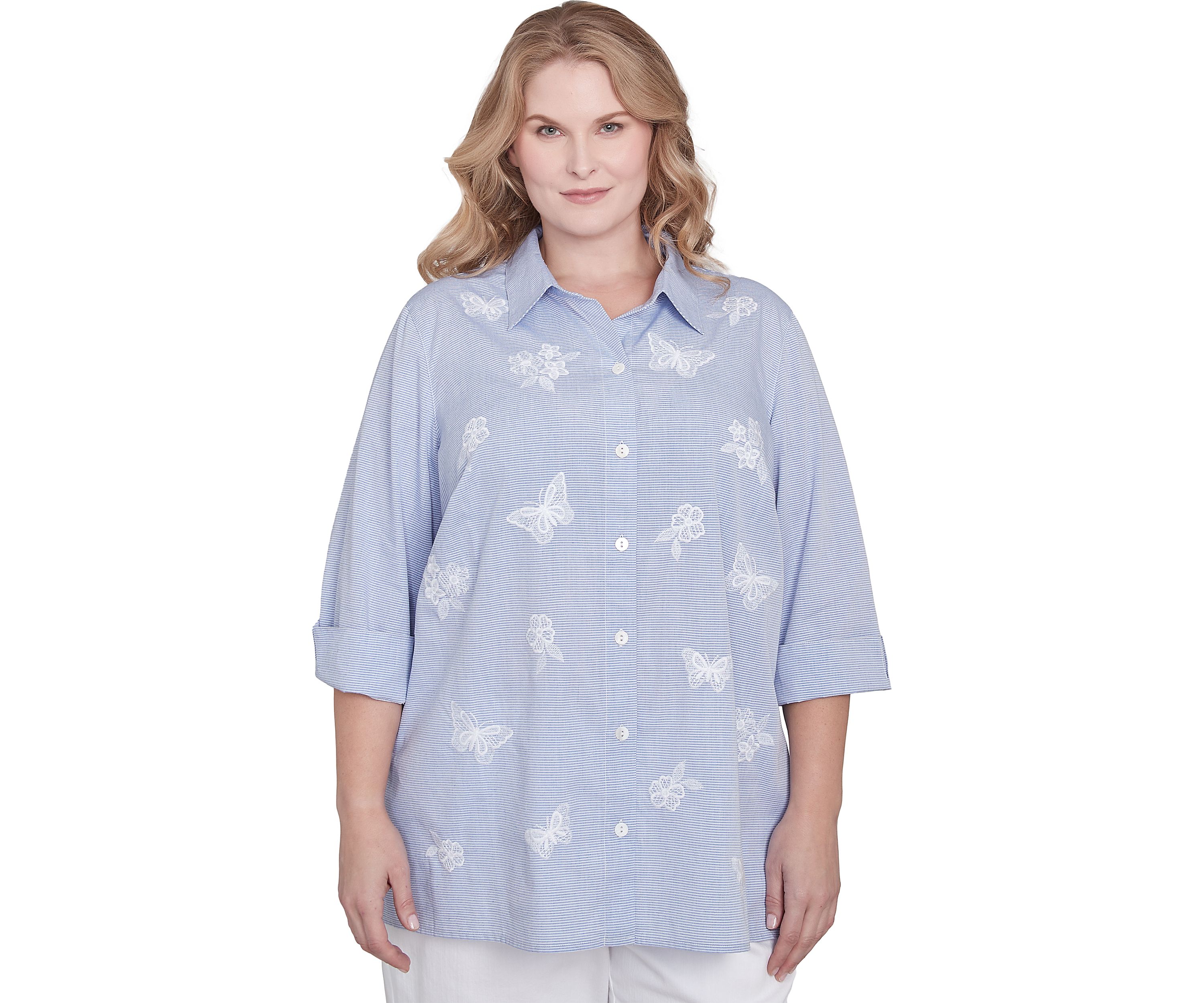 Plus Size Classics Butterfly Stripe Button Up Top