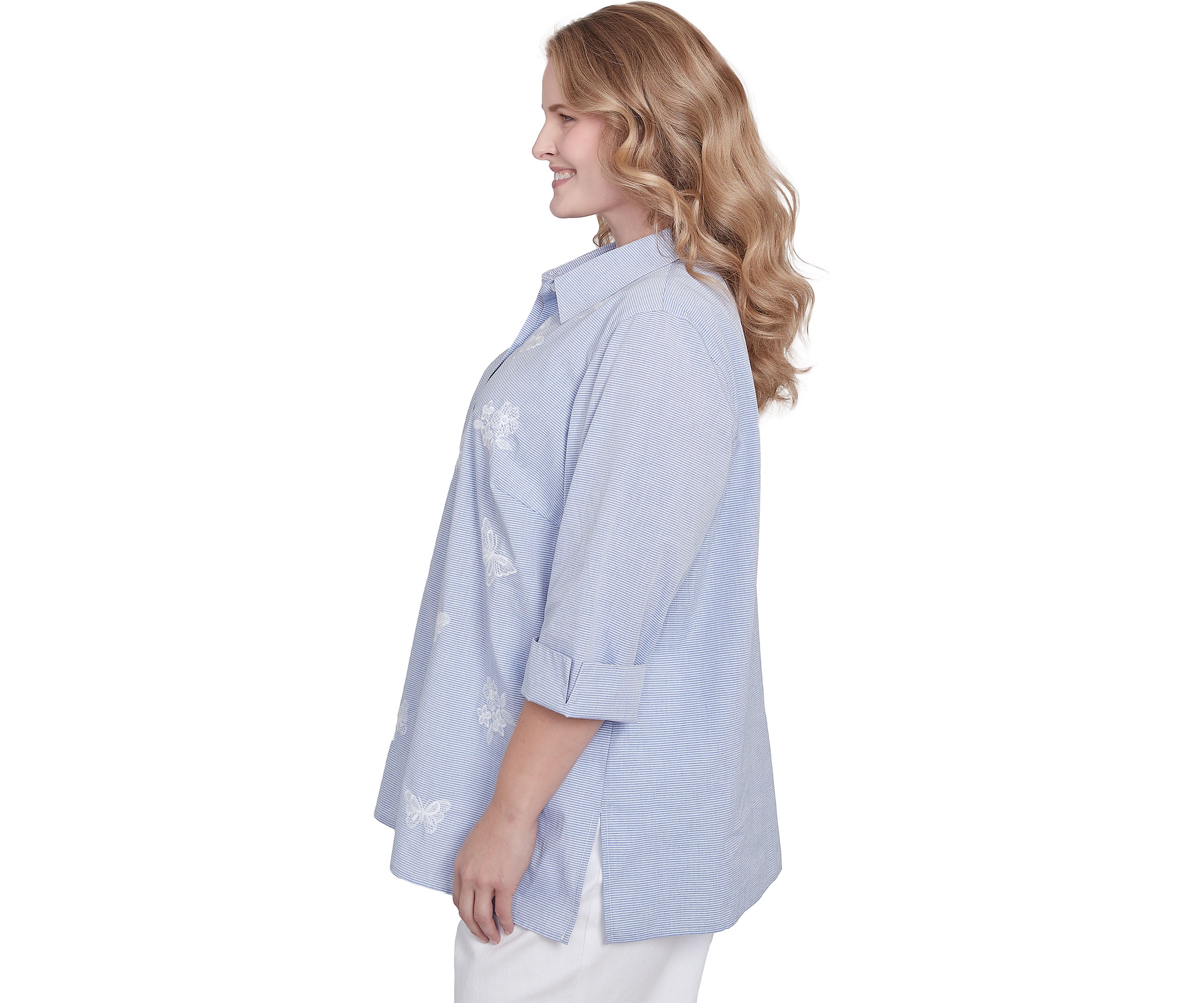 Plus Size Classics Butterfly Stripe Button Up Top