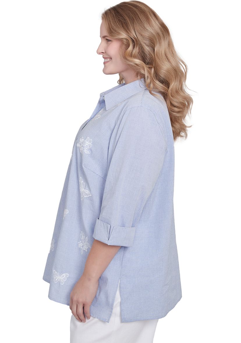 Plus Size Classics Butterfly Stripe Button Up Top