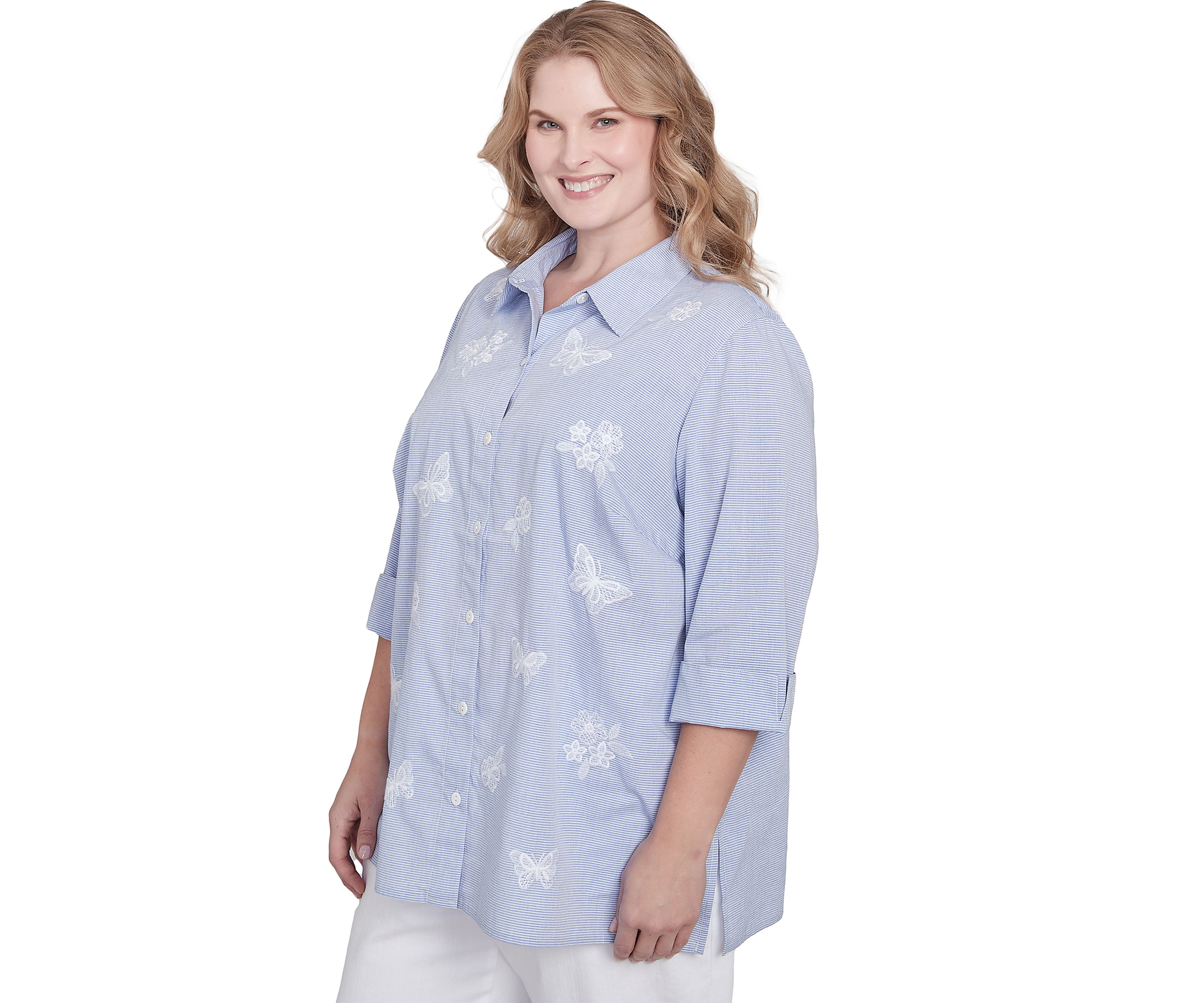Plus Size Classics Butterfly Stripe Button Up Top