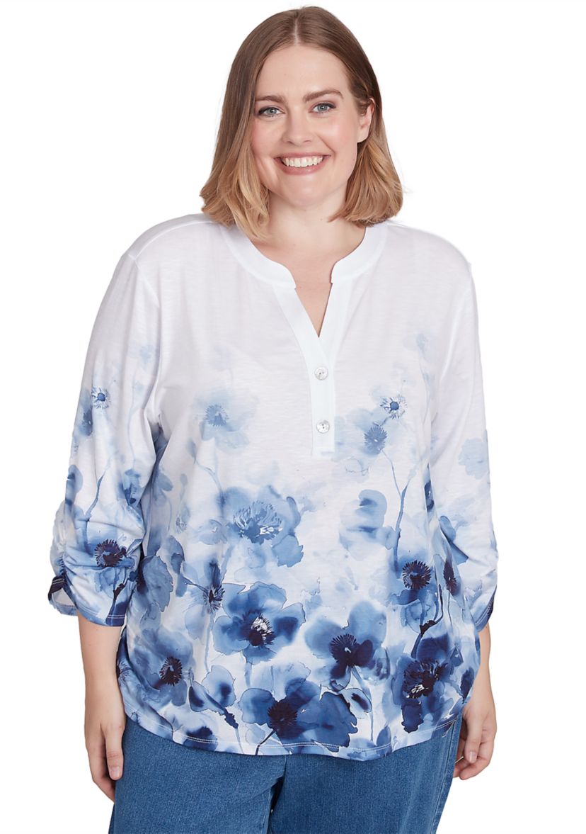 Plus Size Classics Floral Border Printed Top