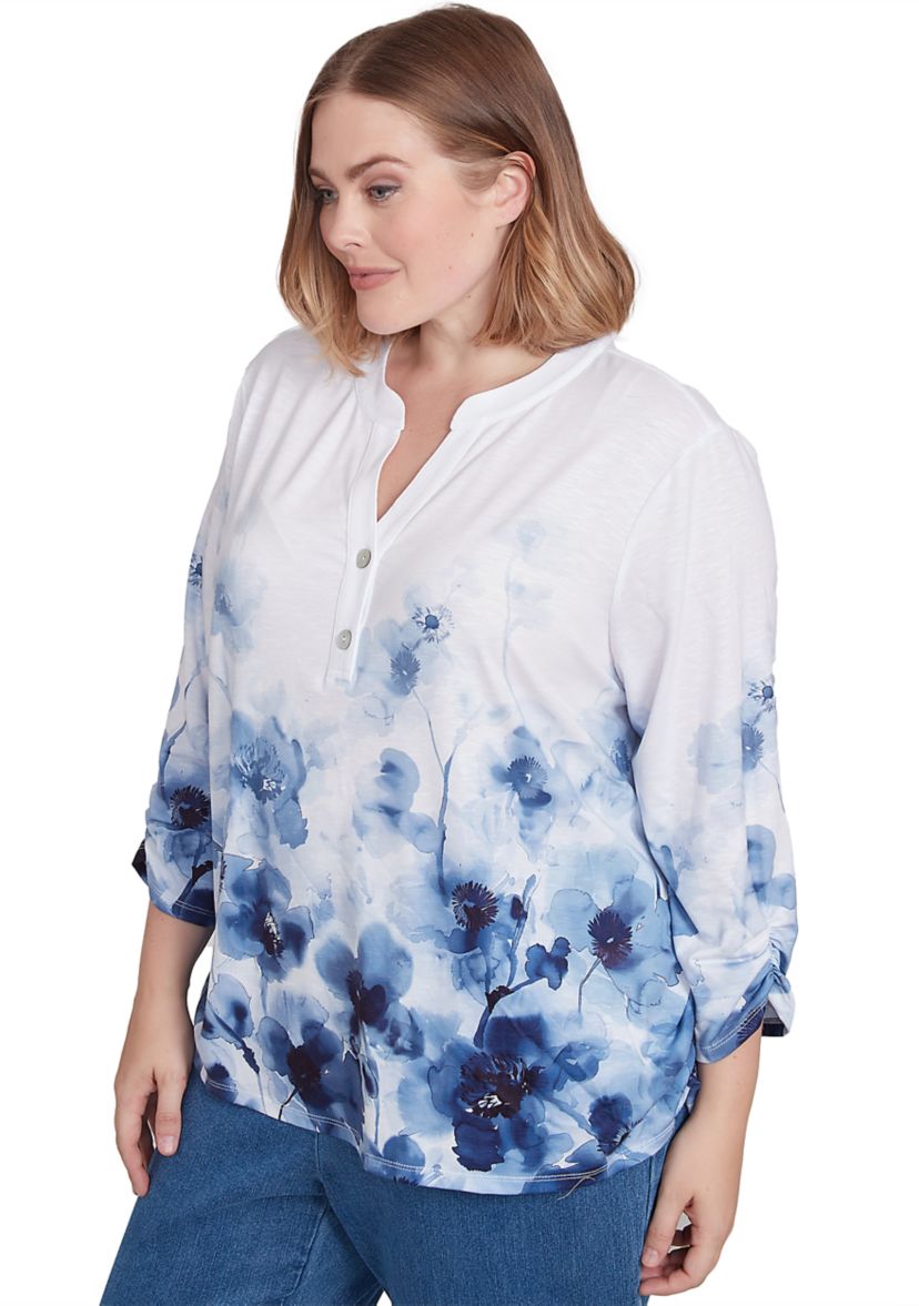 Plus Size Classics Floral Border Printed Top