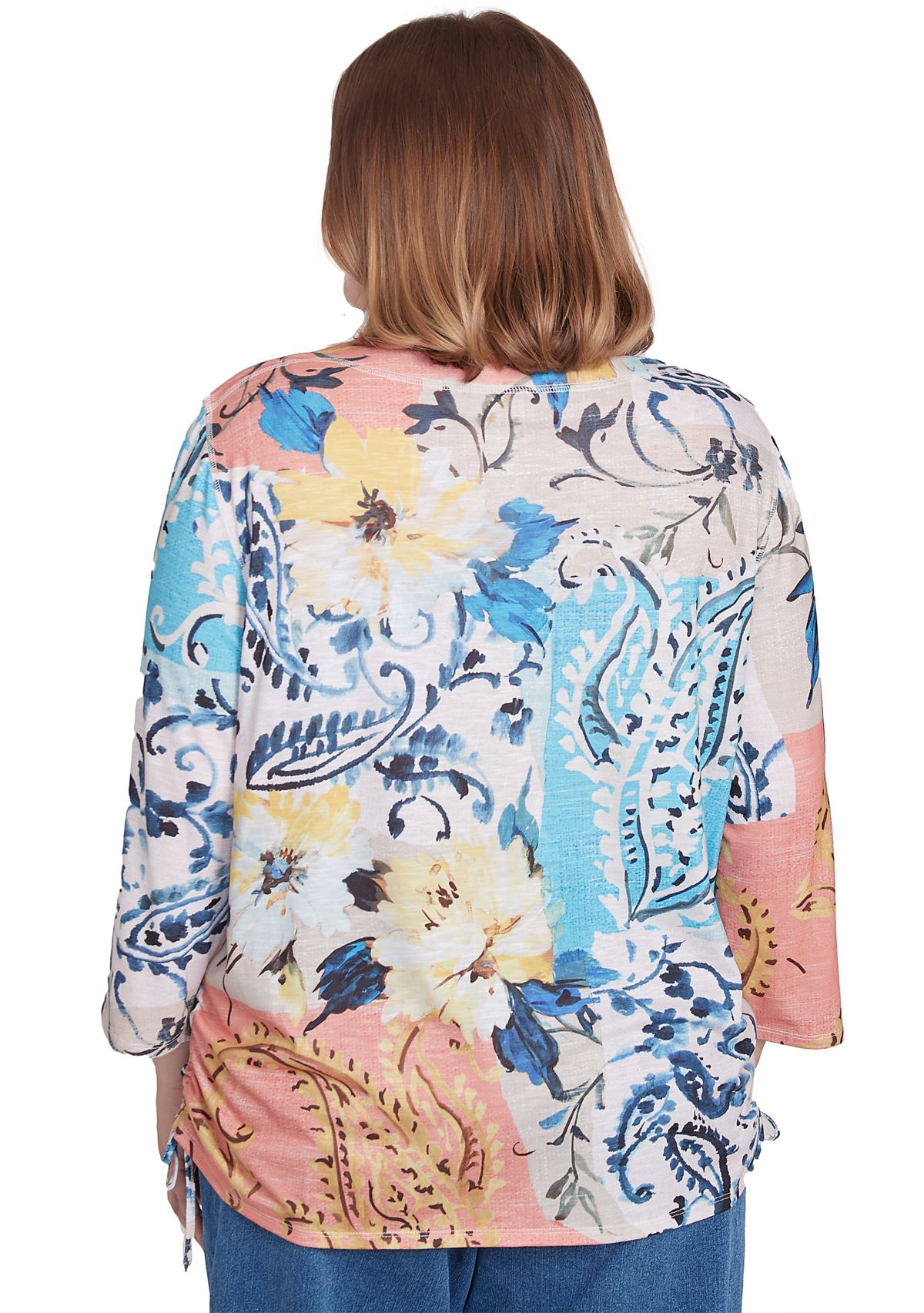 Plus Size Classics Batik Floral Patch Printed Top