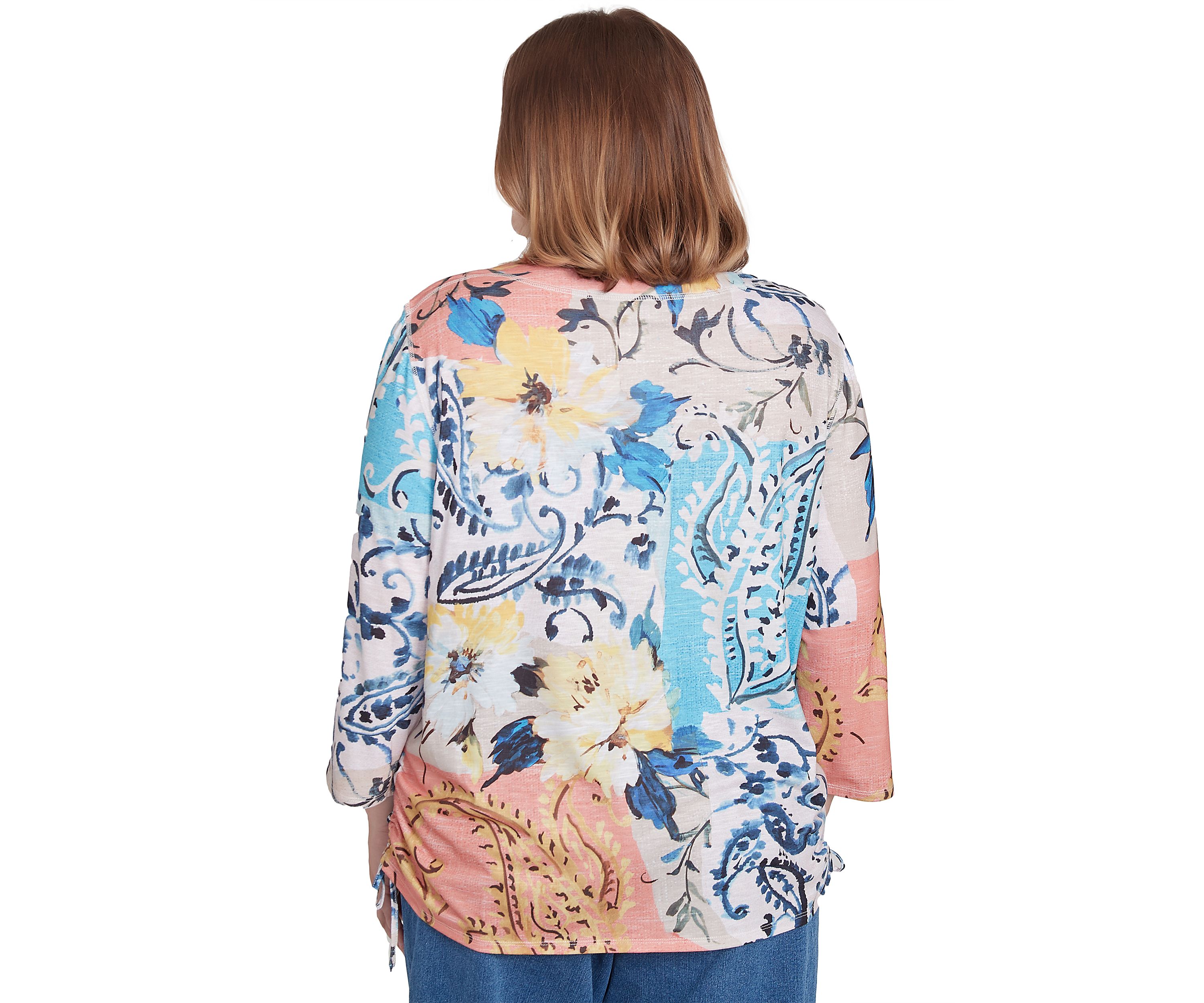 Plus Size Classics Batik Floral Patch Printed Top