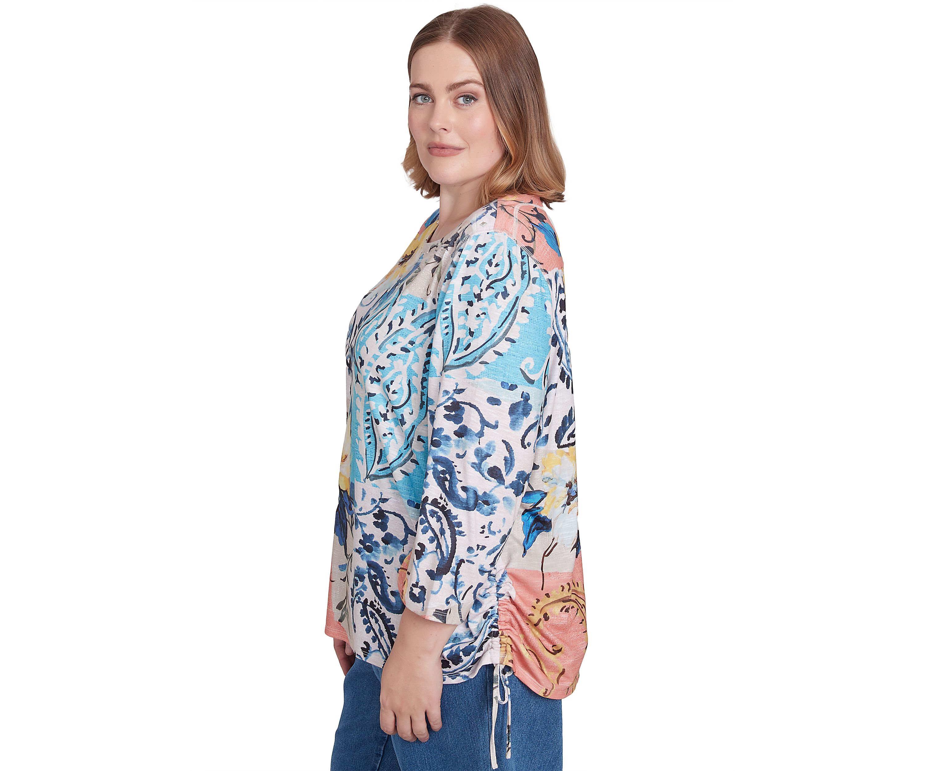 Plus Size Classics Batik Floral Patch Printed Top