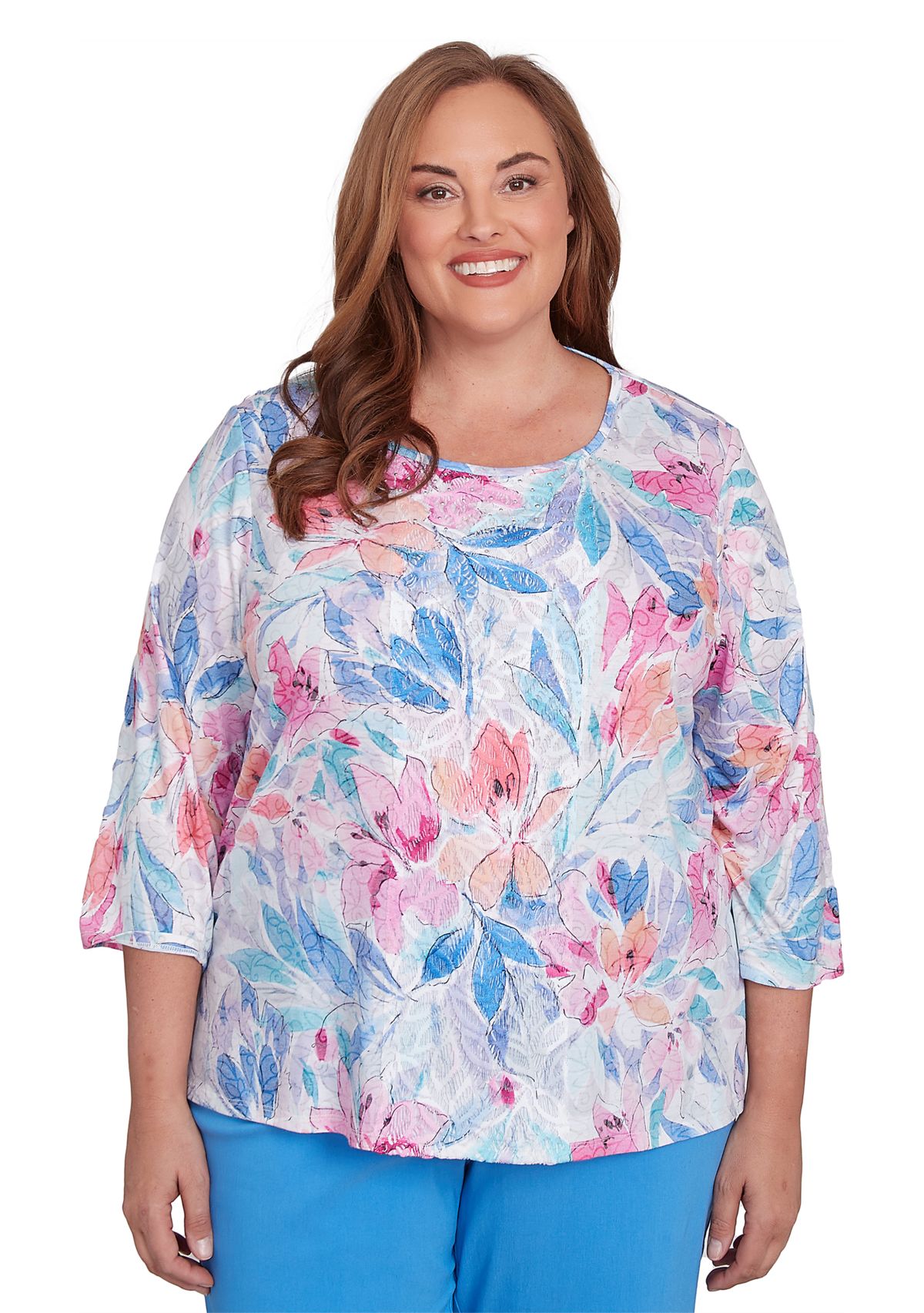 Plus Size Floral Spray Top
