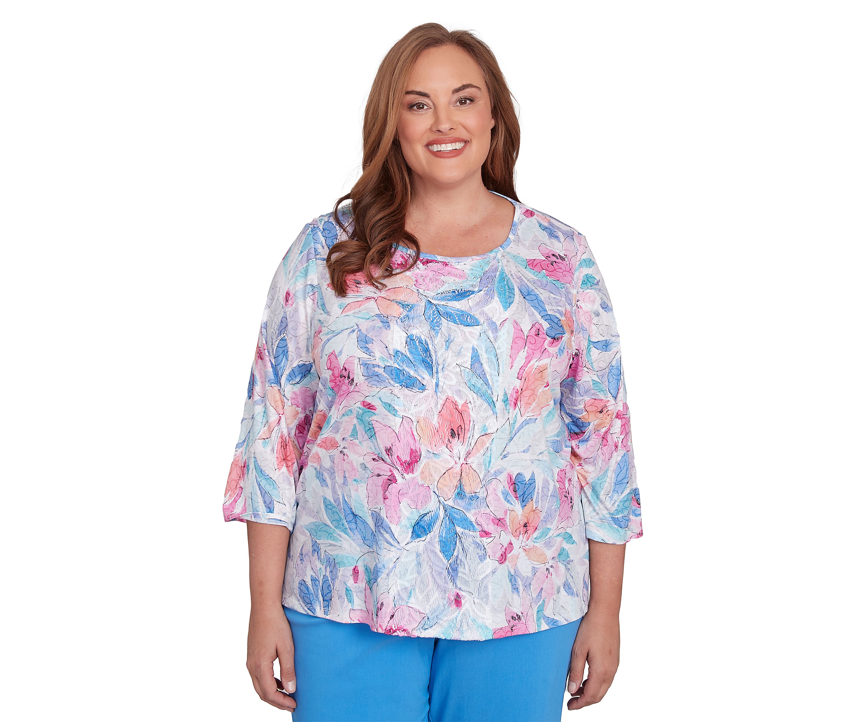 Plus Size Floral Spray Top