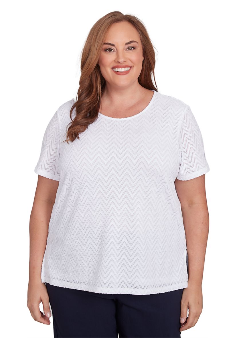 Plus Size Classics Chevron Texture with Back Lace Top