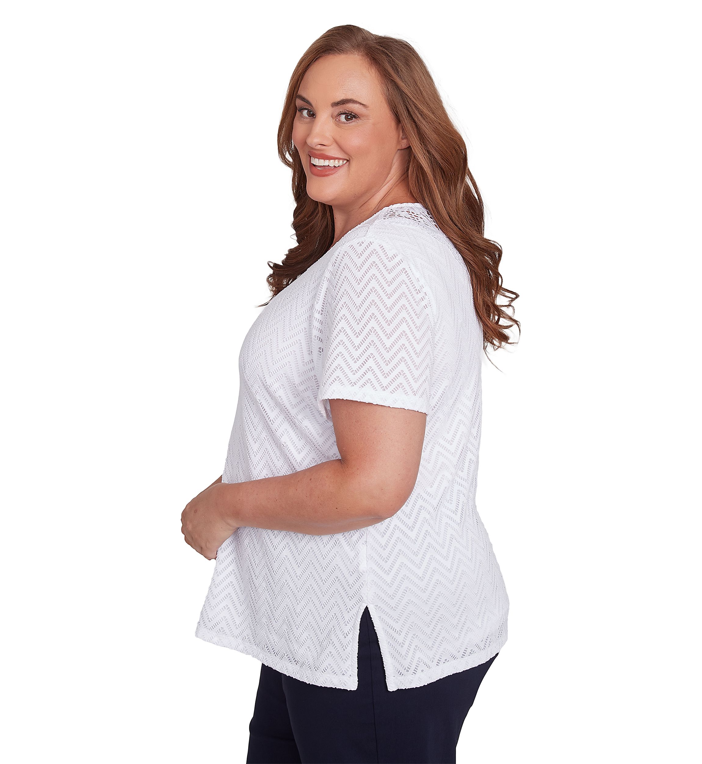 Plus Size Classics Chevron Texture with Back Lace Top