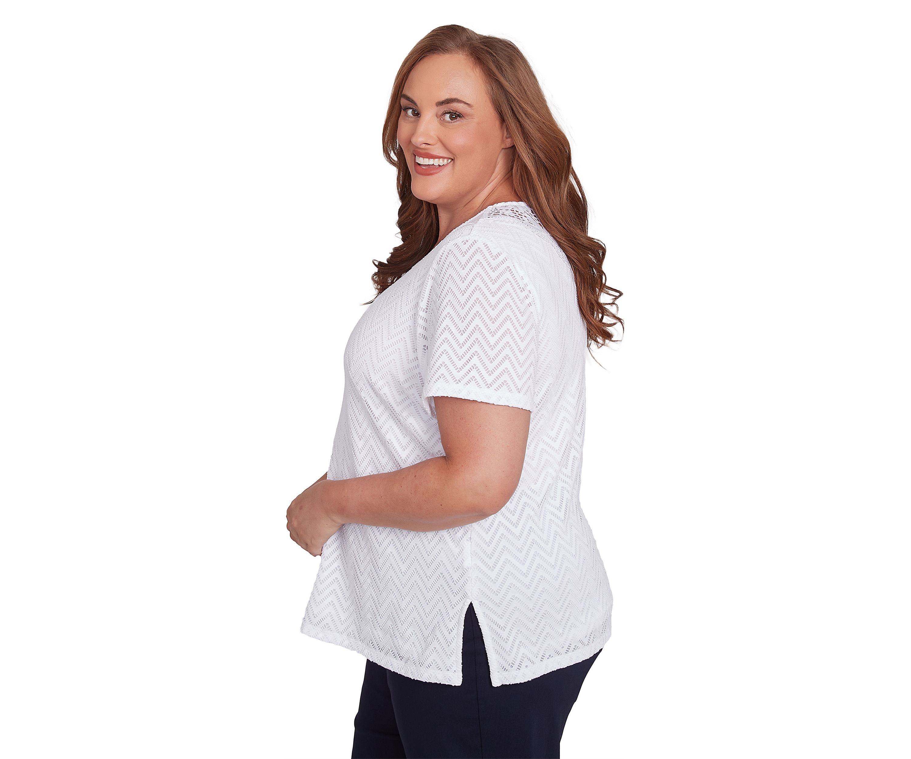 Plus Size Classics Chevron Texture with Back Lace Top