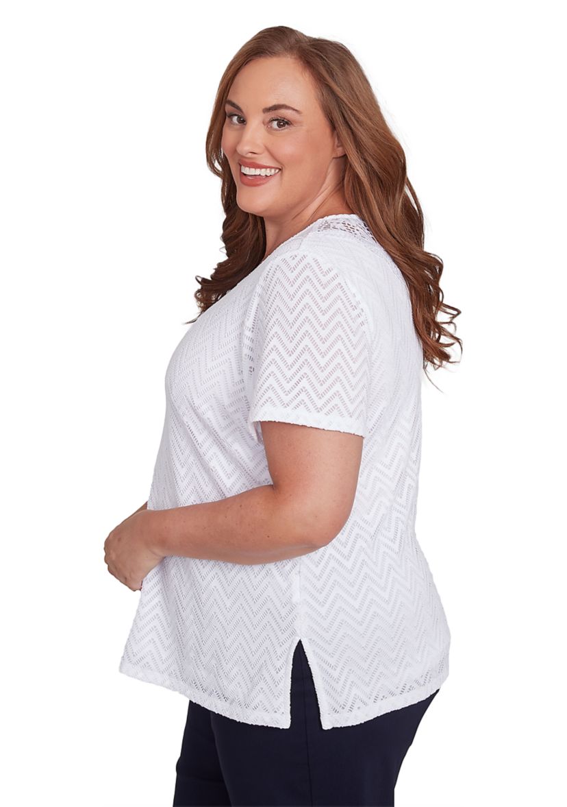Plus Size Classics Chevron Texture with Back Lace Top
