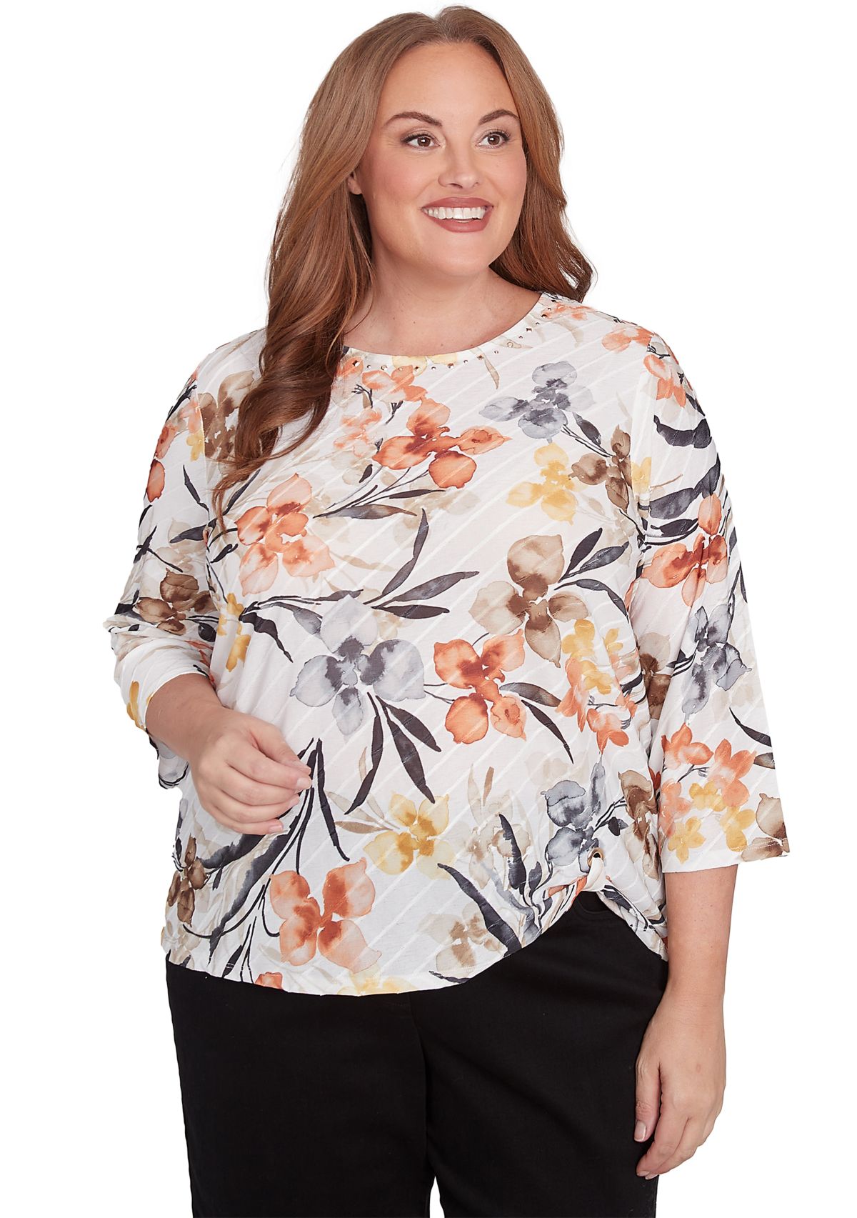 Plus Size Watercolor Floral Printed Top