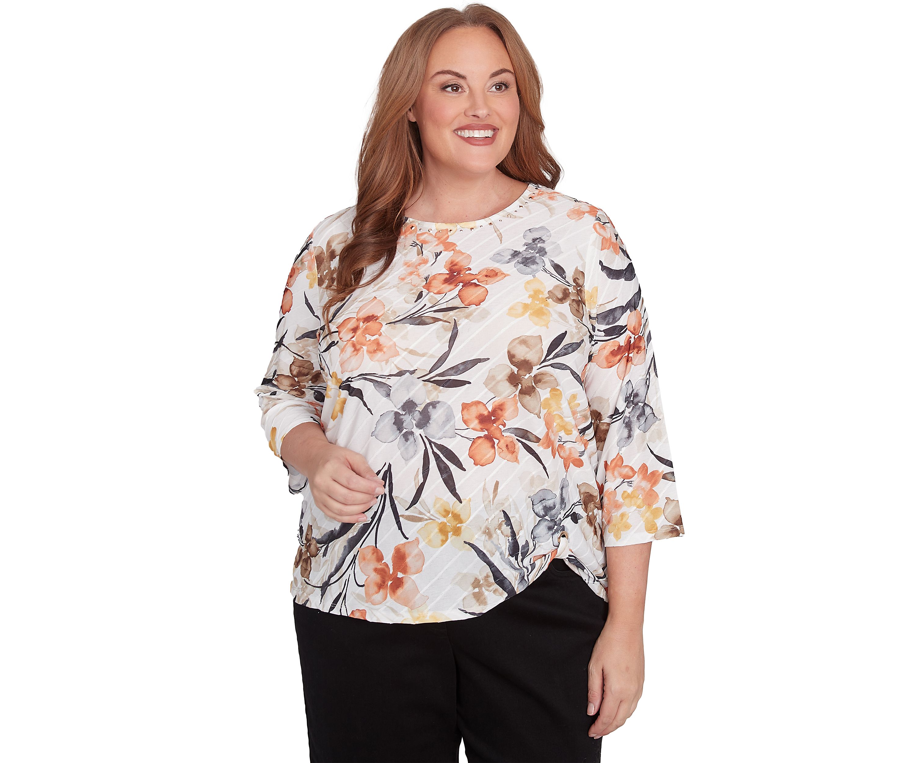 Plus Size Watercolor Floral Printed Top