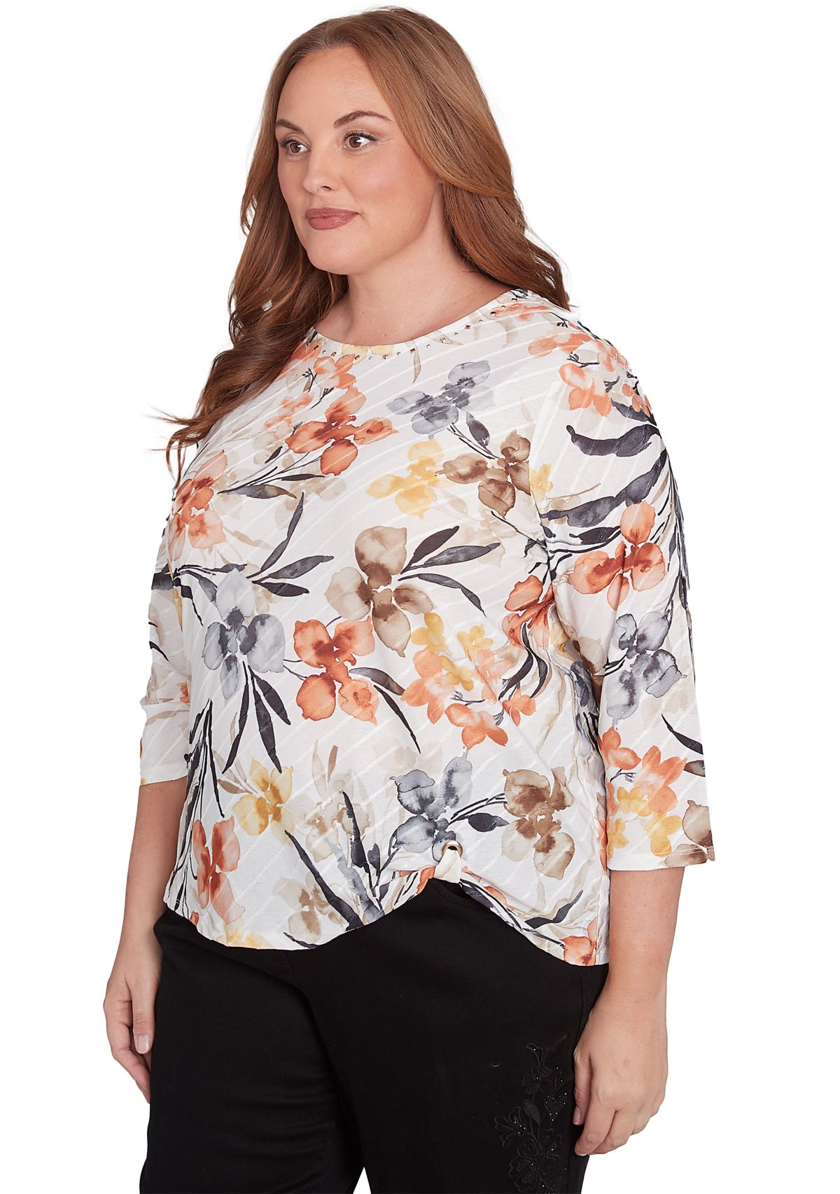 Plus Size Watercolor Floral Printed Top