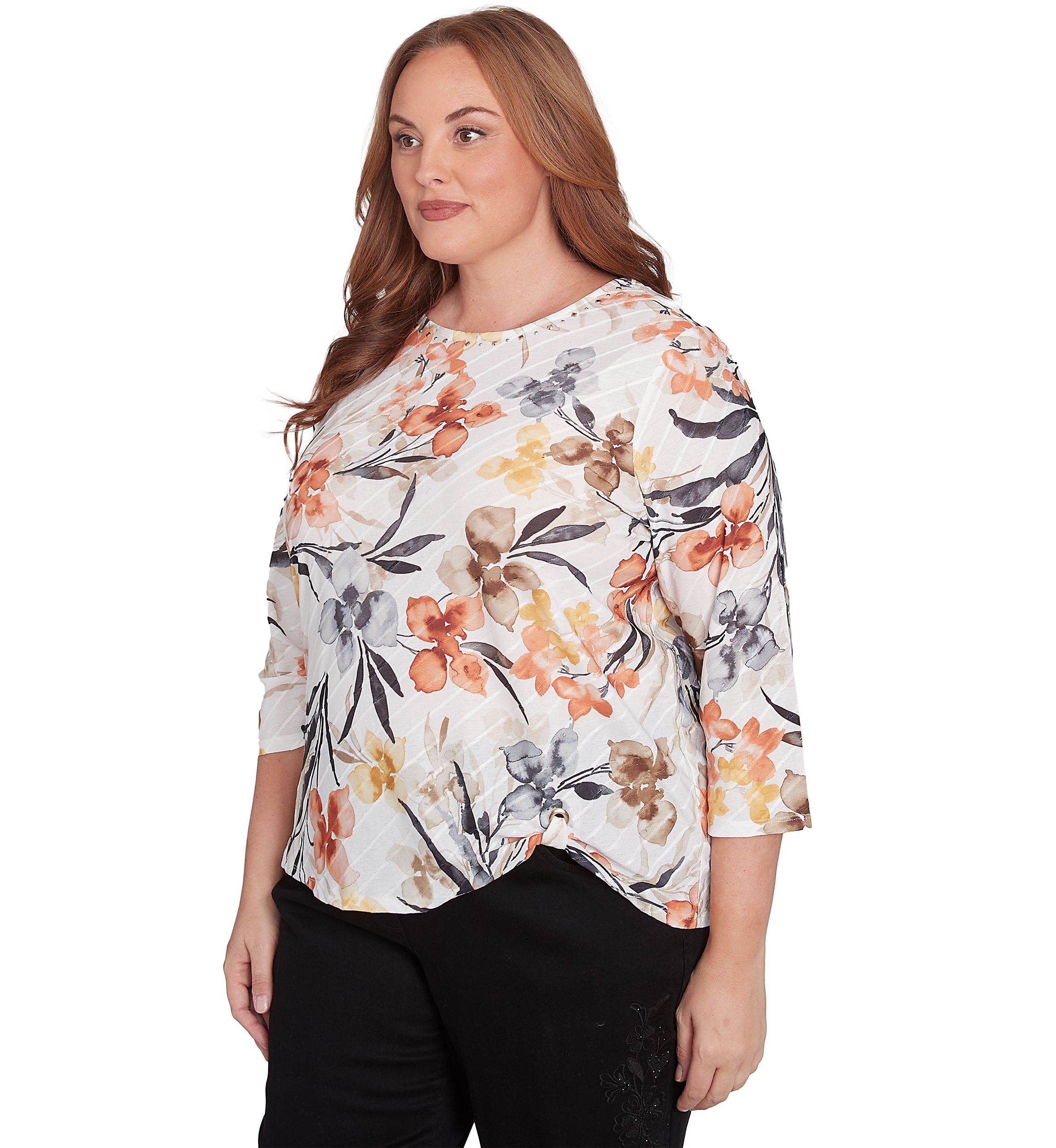 Plus Size Watercolor Floral Printed Top