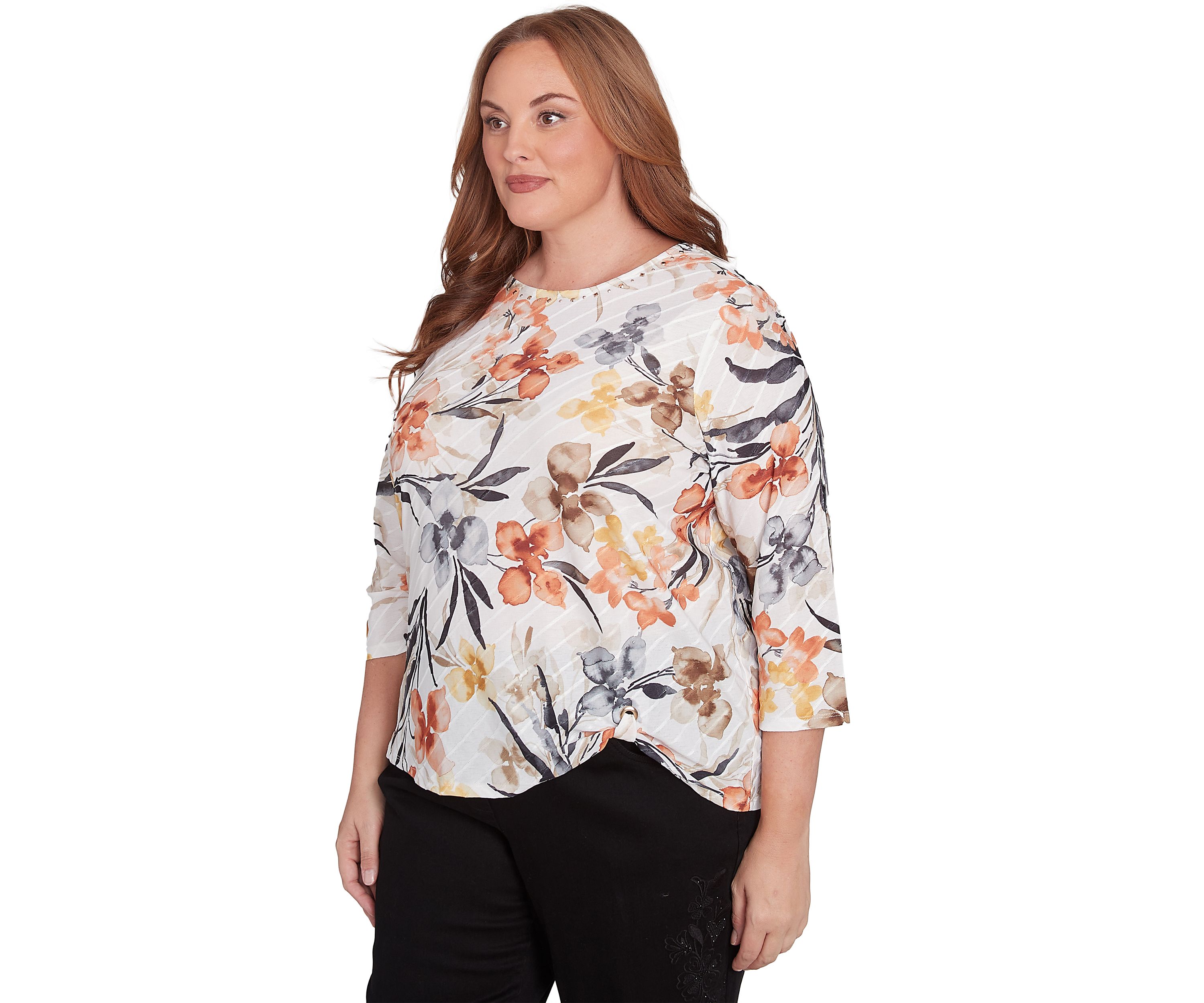 Plus Size Watercolor Floral Printed Top