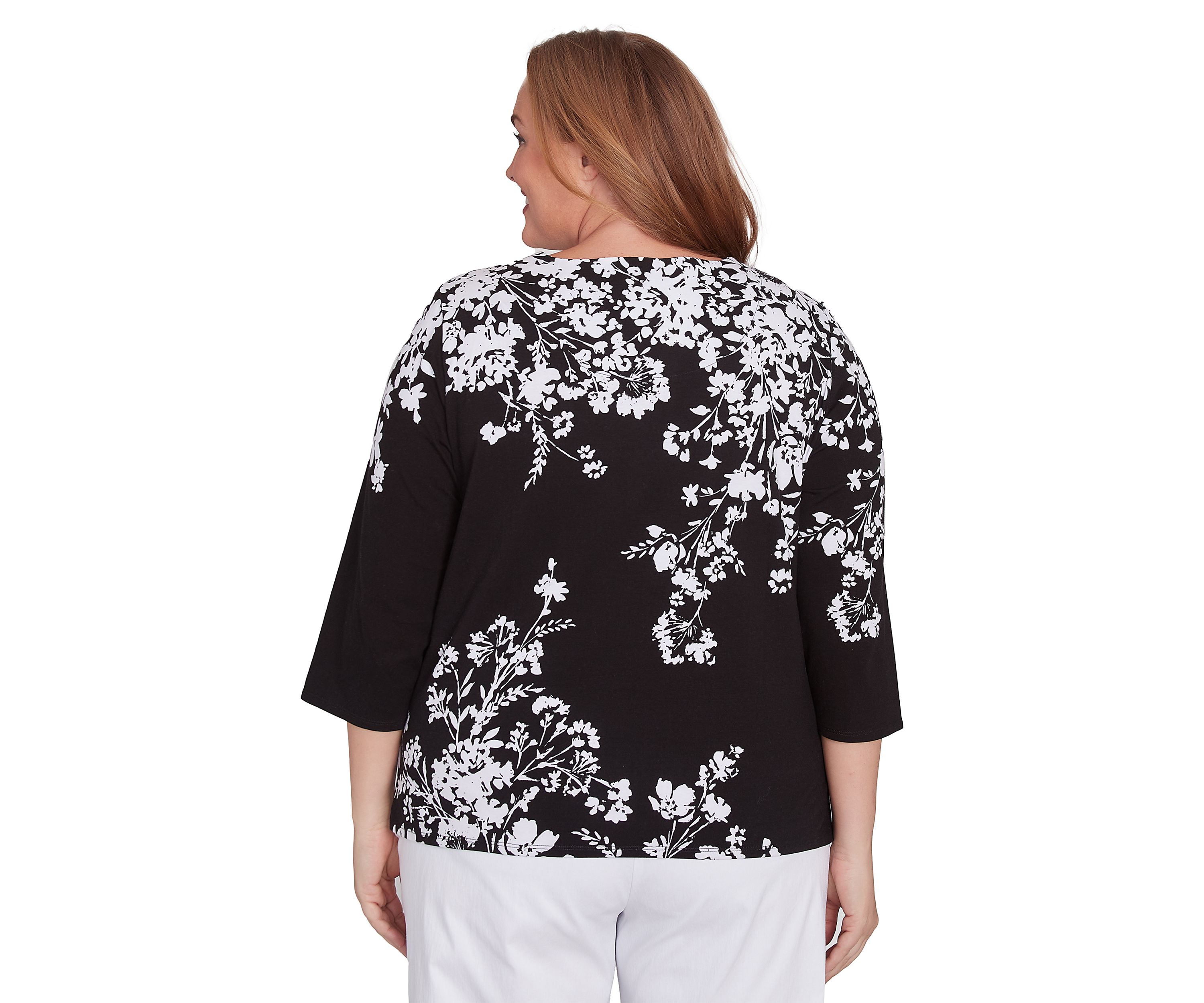 Plus Size Classics Monotone Asymmetric Floral Top
