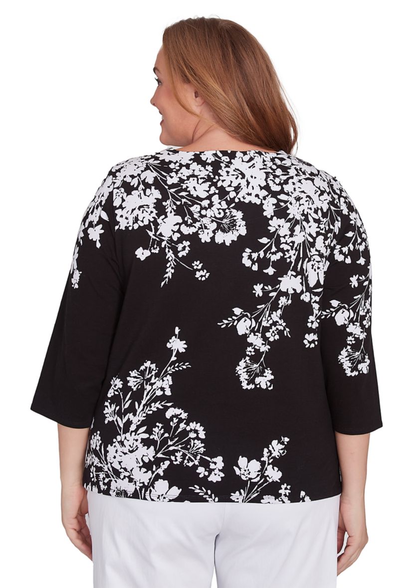 Plus Size Classics Monotone Asymmetric Floral Top