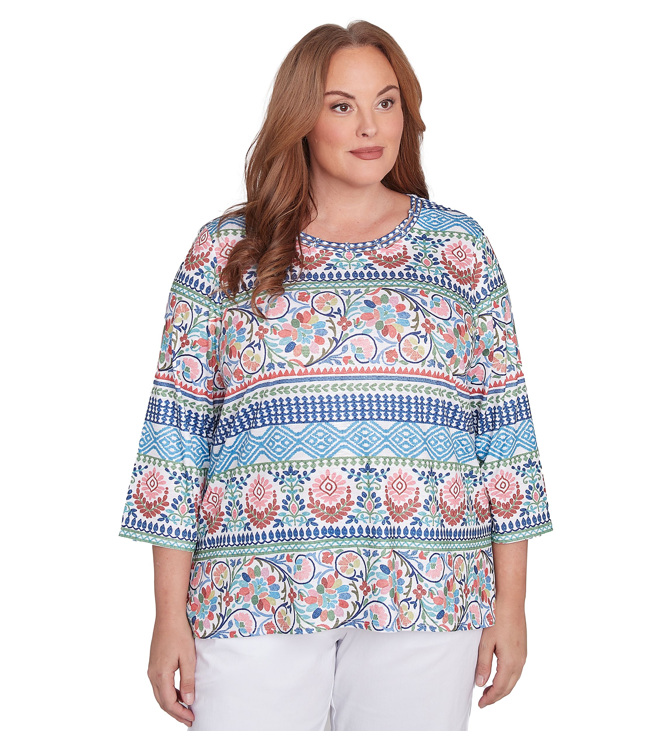 Plus Size Classics Scroll Geometric Biadere Top