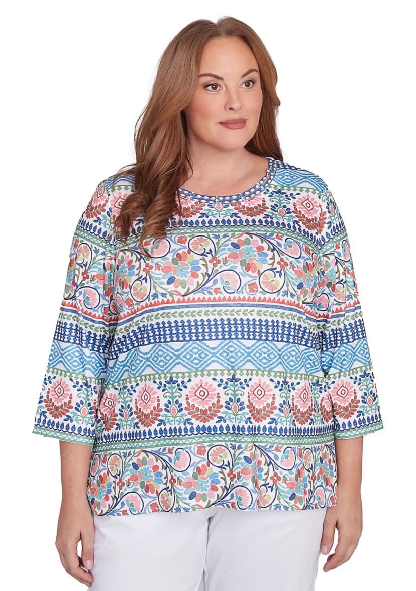 Plus Size Classics Scroll Geometric Biadere Top