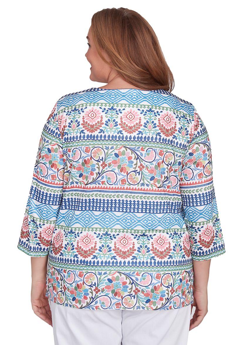 Plus Size Classics Scroll Geometric Biadere Top