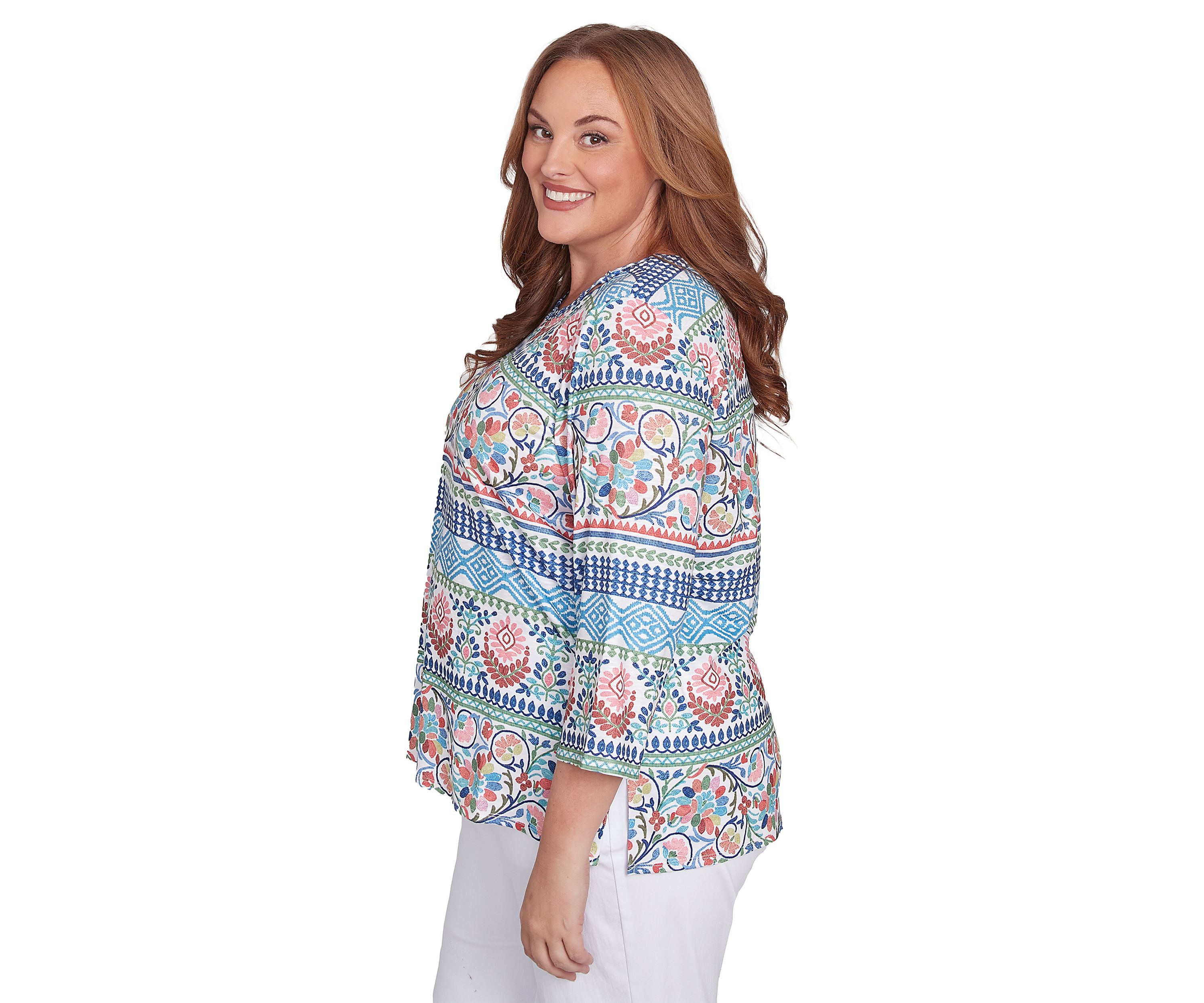 Plus Size Classics Scroll Geometric Biadere Top
