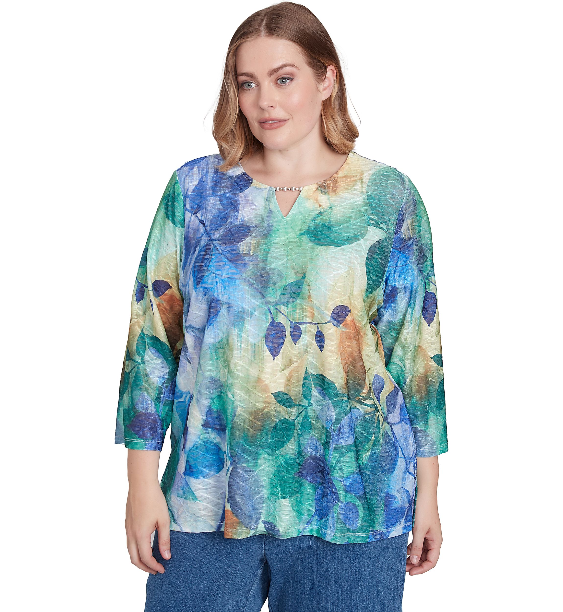 Plus Size Classics Watercolor Leaves Top