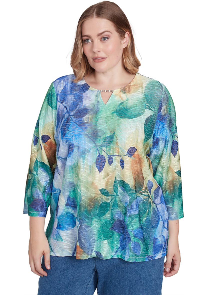 Plus Size Classics Watercolor Leaves Top
