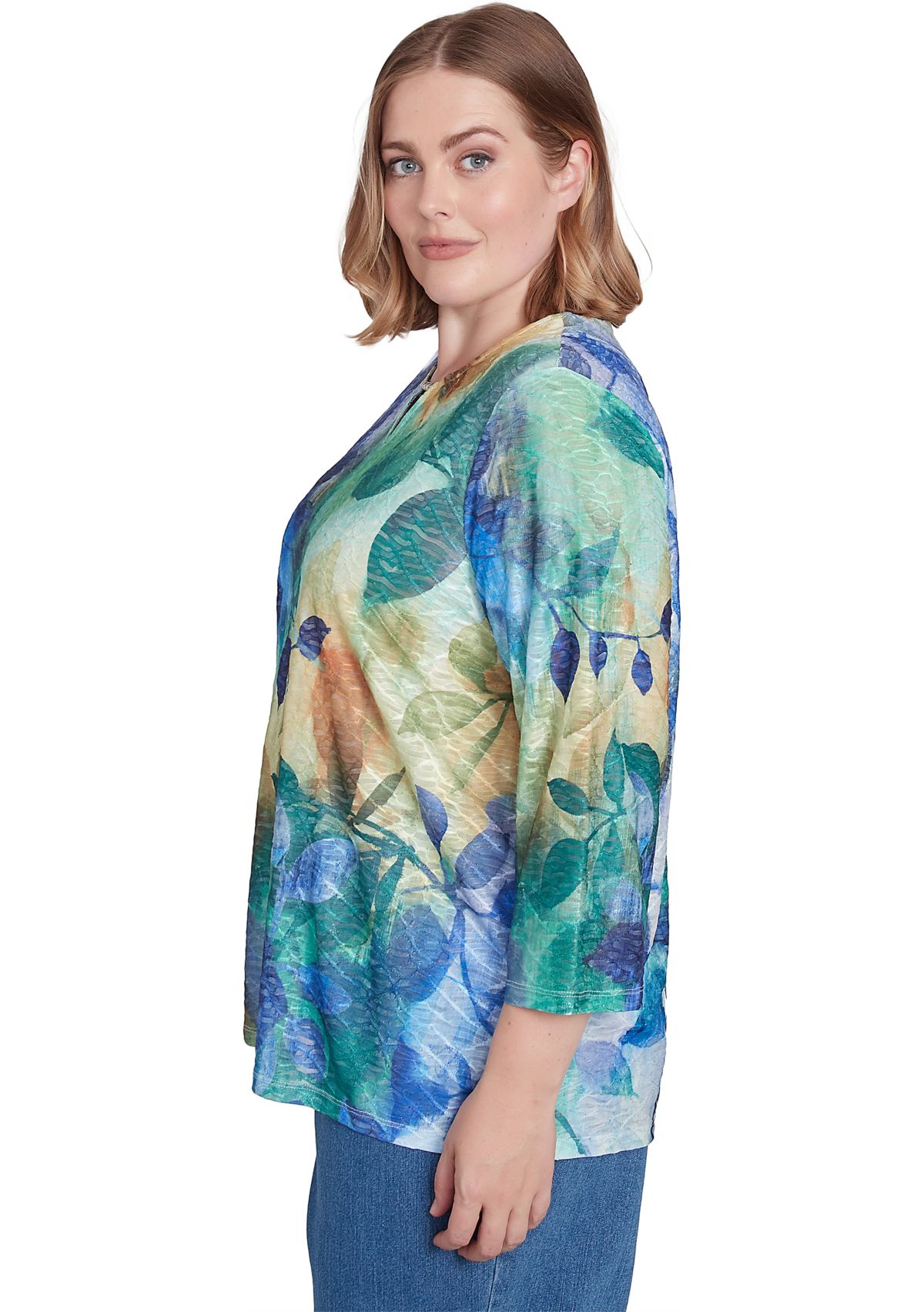 Plus Size Classics Watercolor Leaves Top