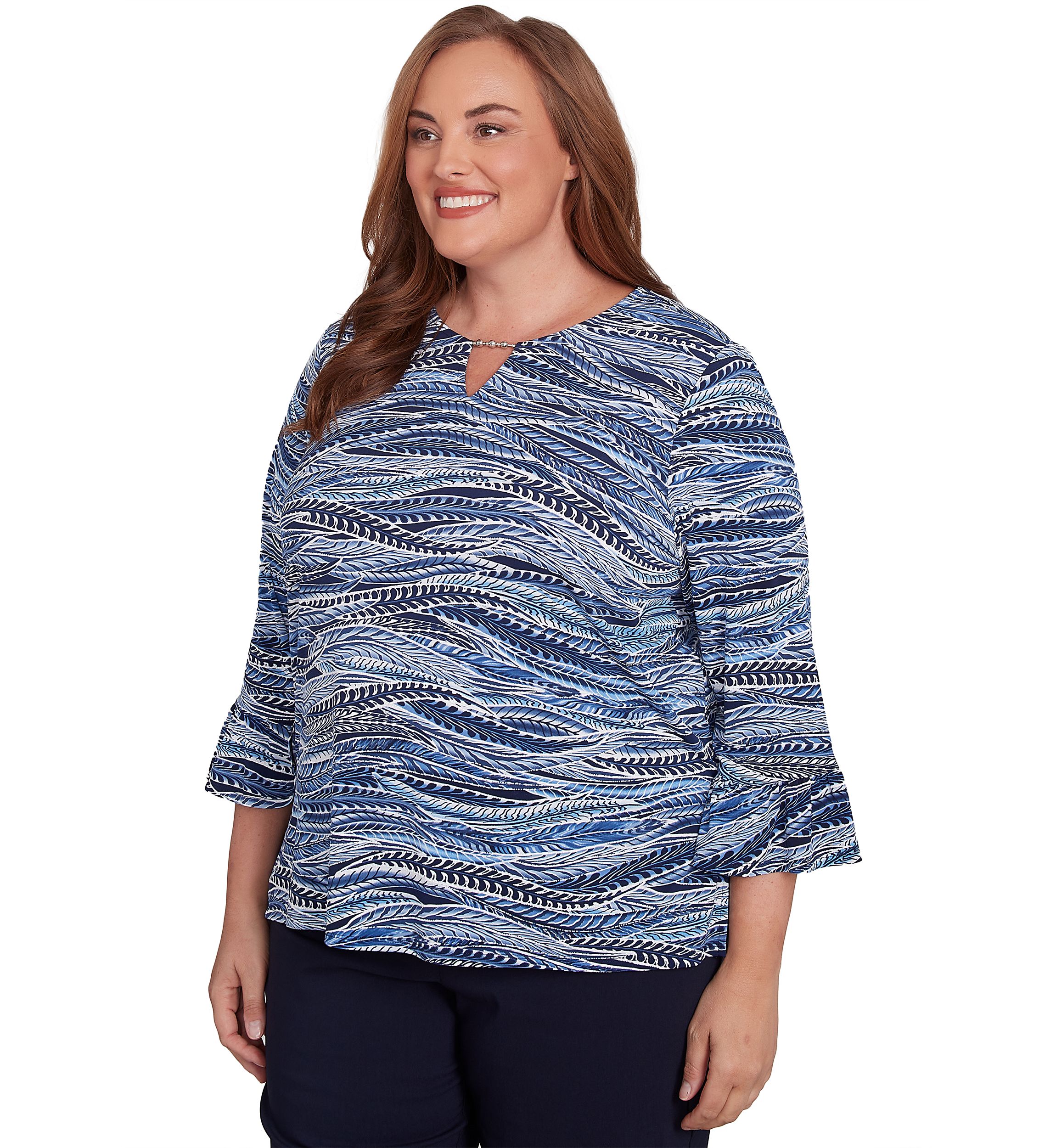 Plus Size Classics Feathers Printed Top