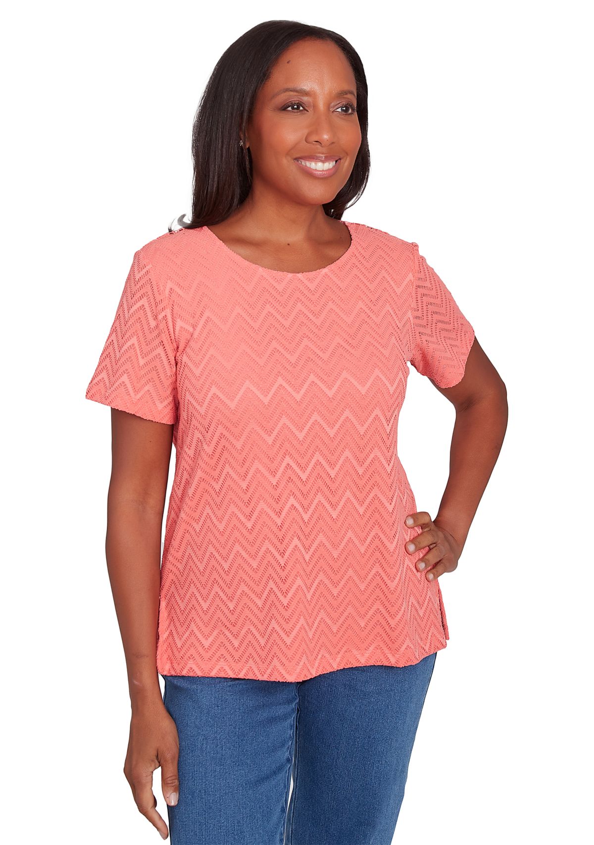 Petite Classics Chevron Texture Top with Back Lace