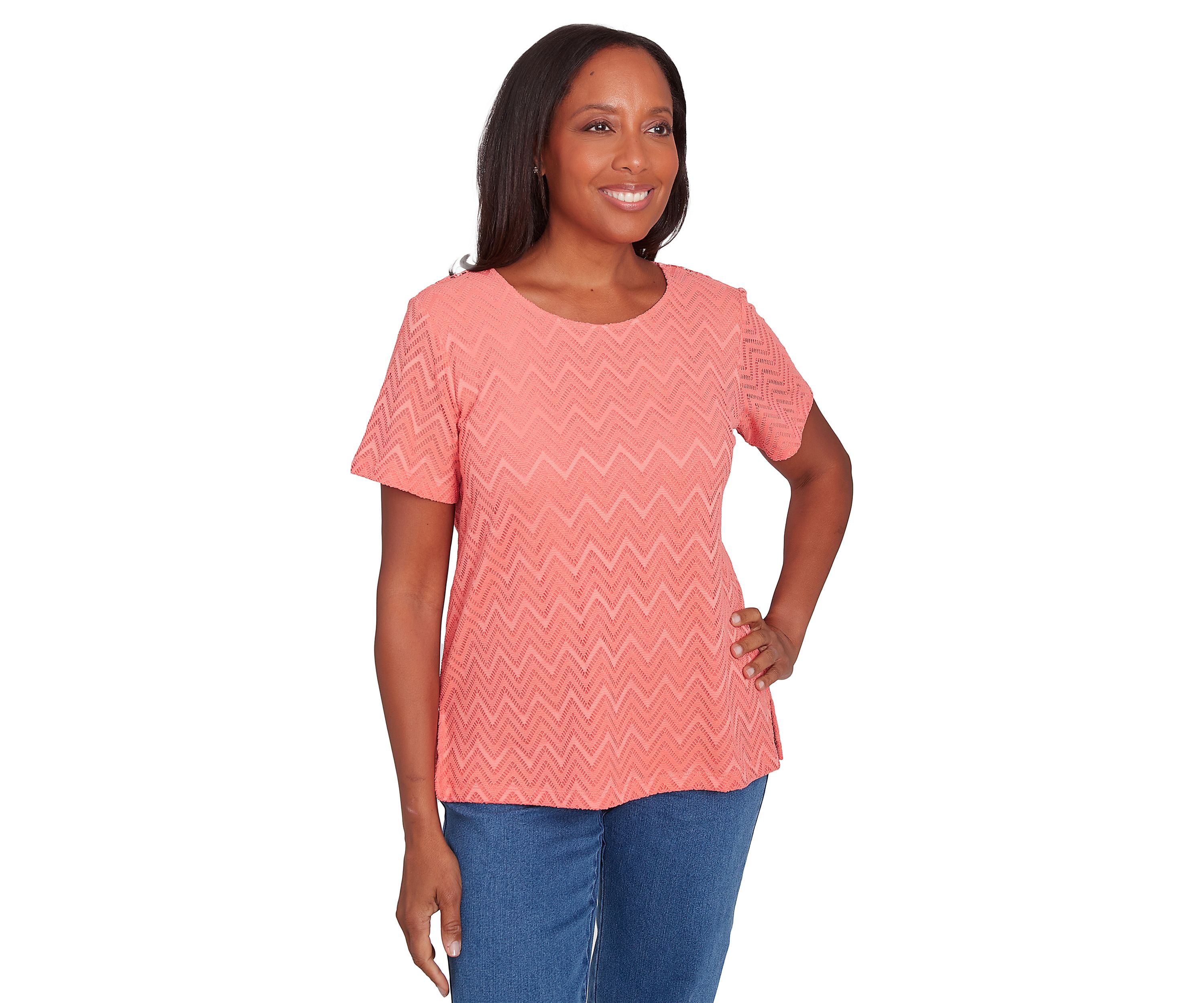 Petite Classics Chevron Texture Top with Back Lace
