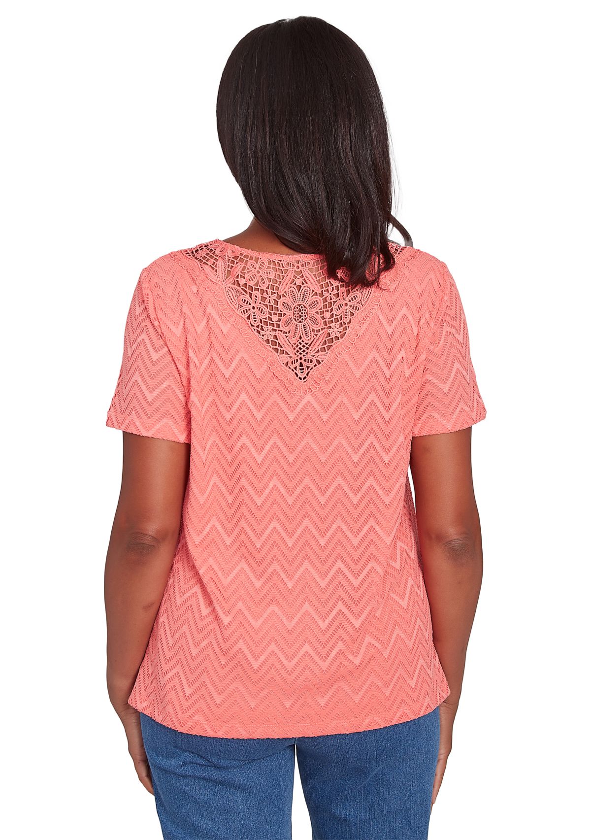 Petite Classics Chevron Texture Top with Back Lace