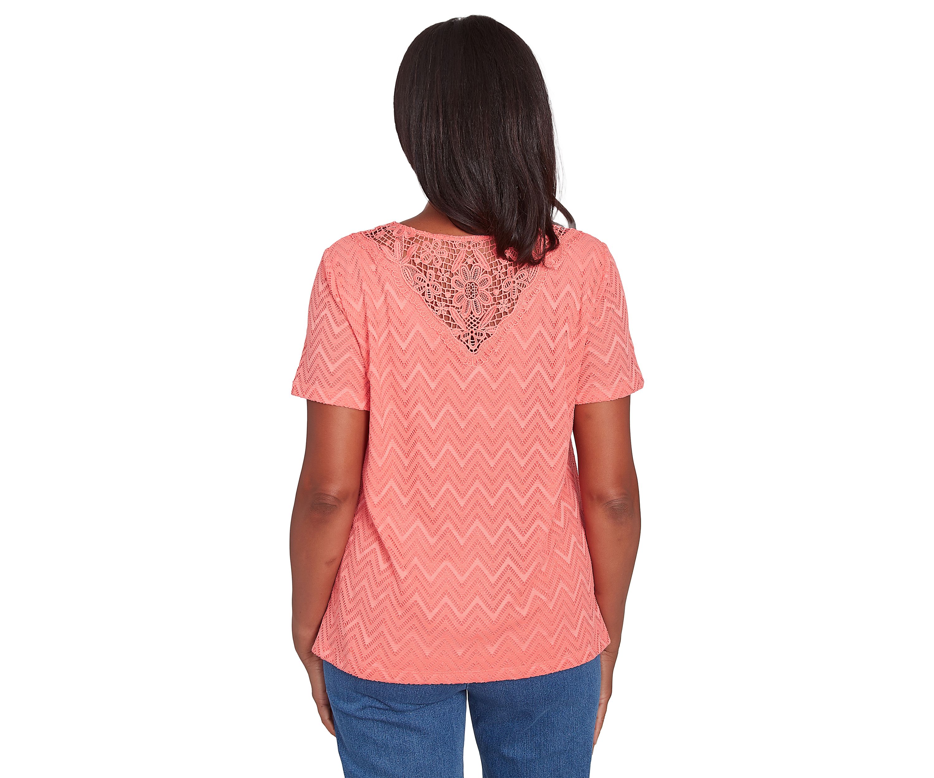 Petite Classics Chevron Texture Top with Back Lace