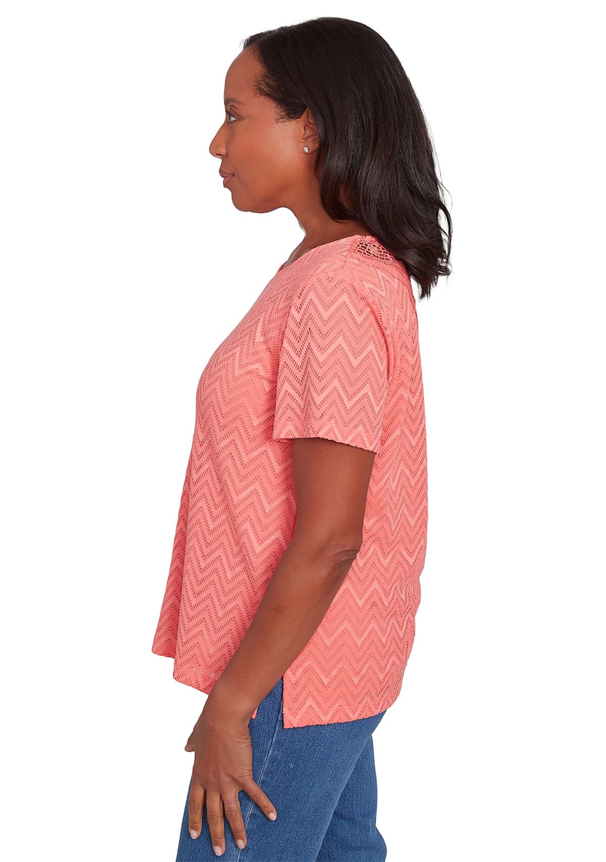 Petite Classics Chevron Texture Top with Back Lace