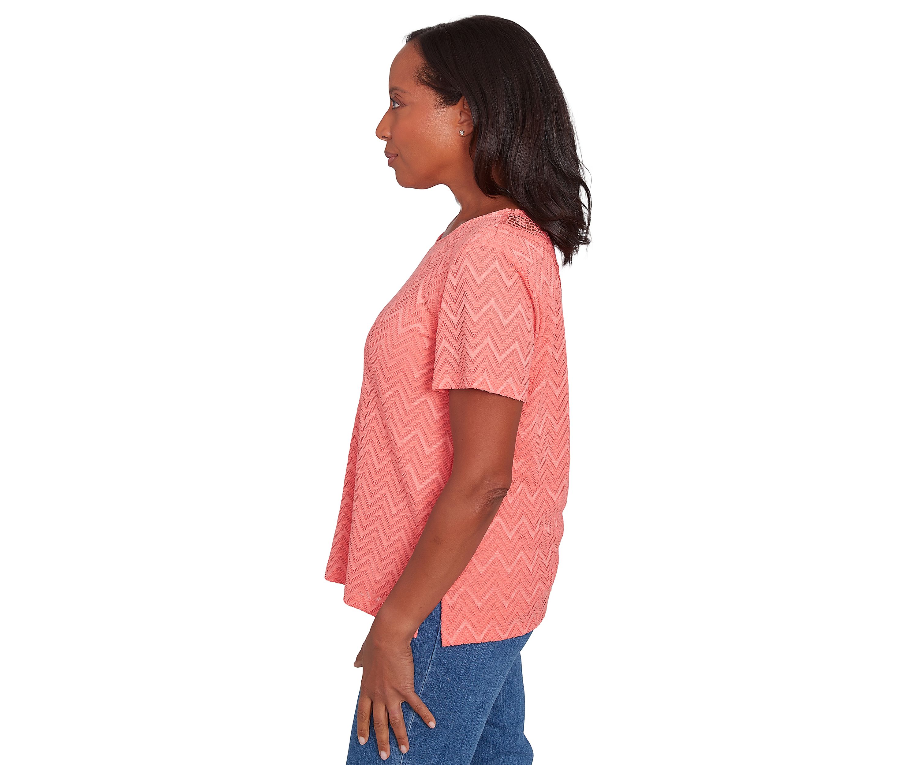 Petite Classics Chevron Texture Top with Back Lace