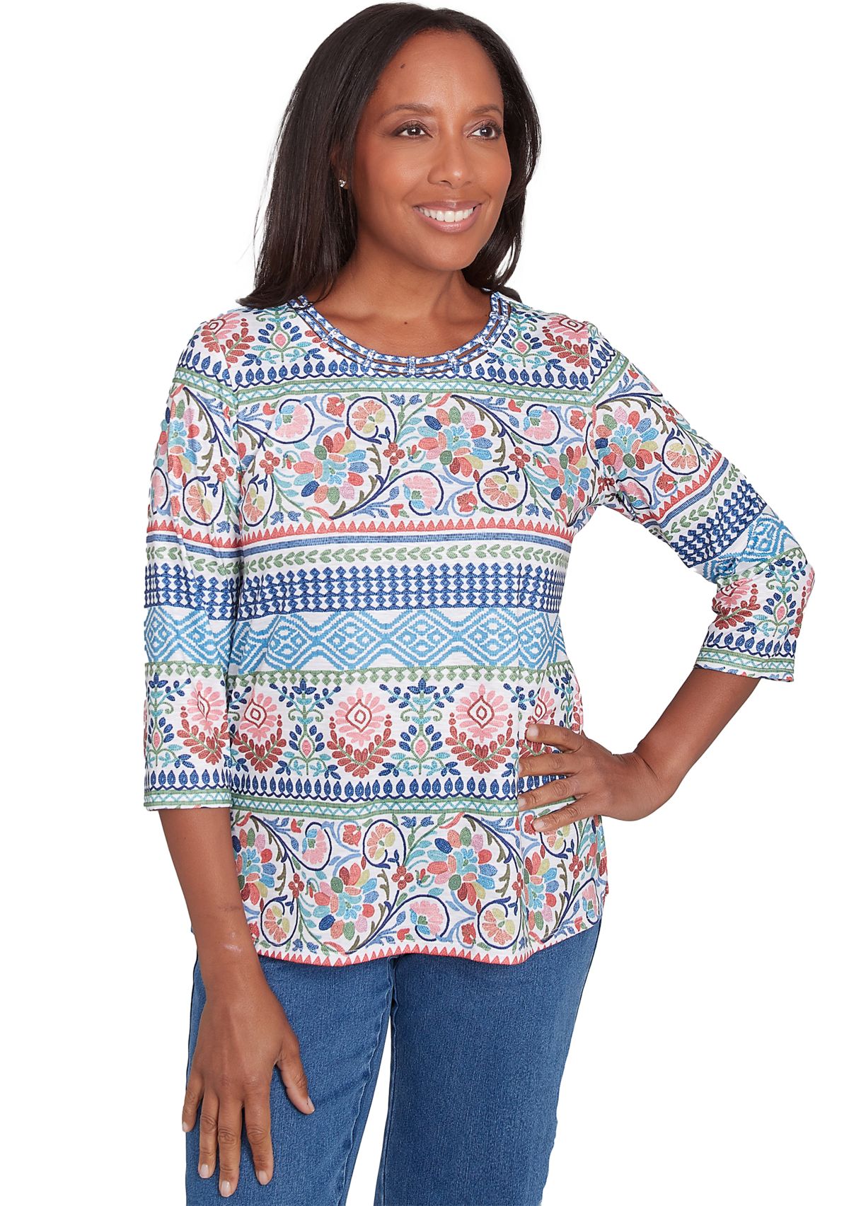 Petite Classics Scroll Geometric Biadere Top