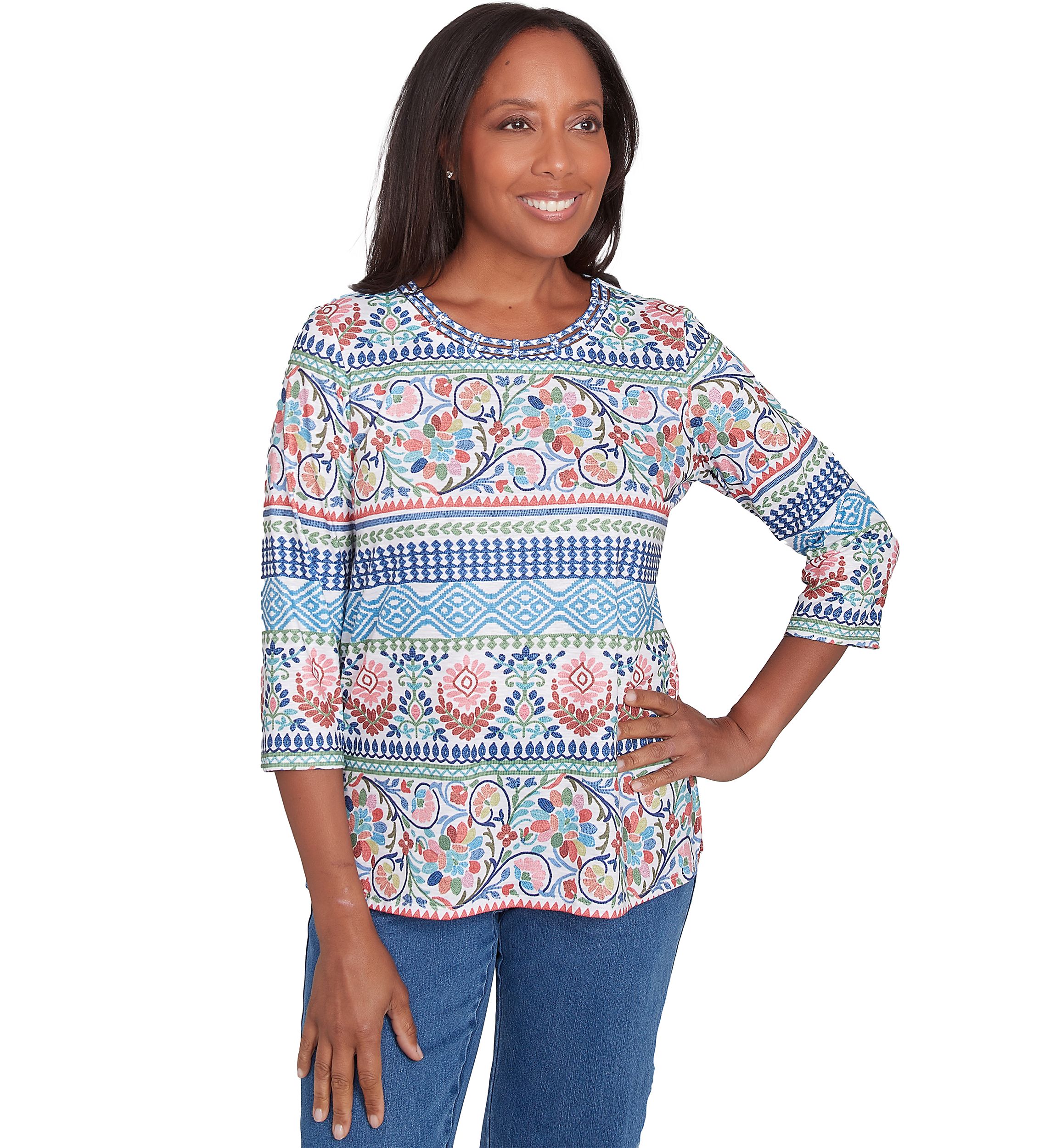 Petite Classics Scroll Geometric Biadere Top