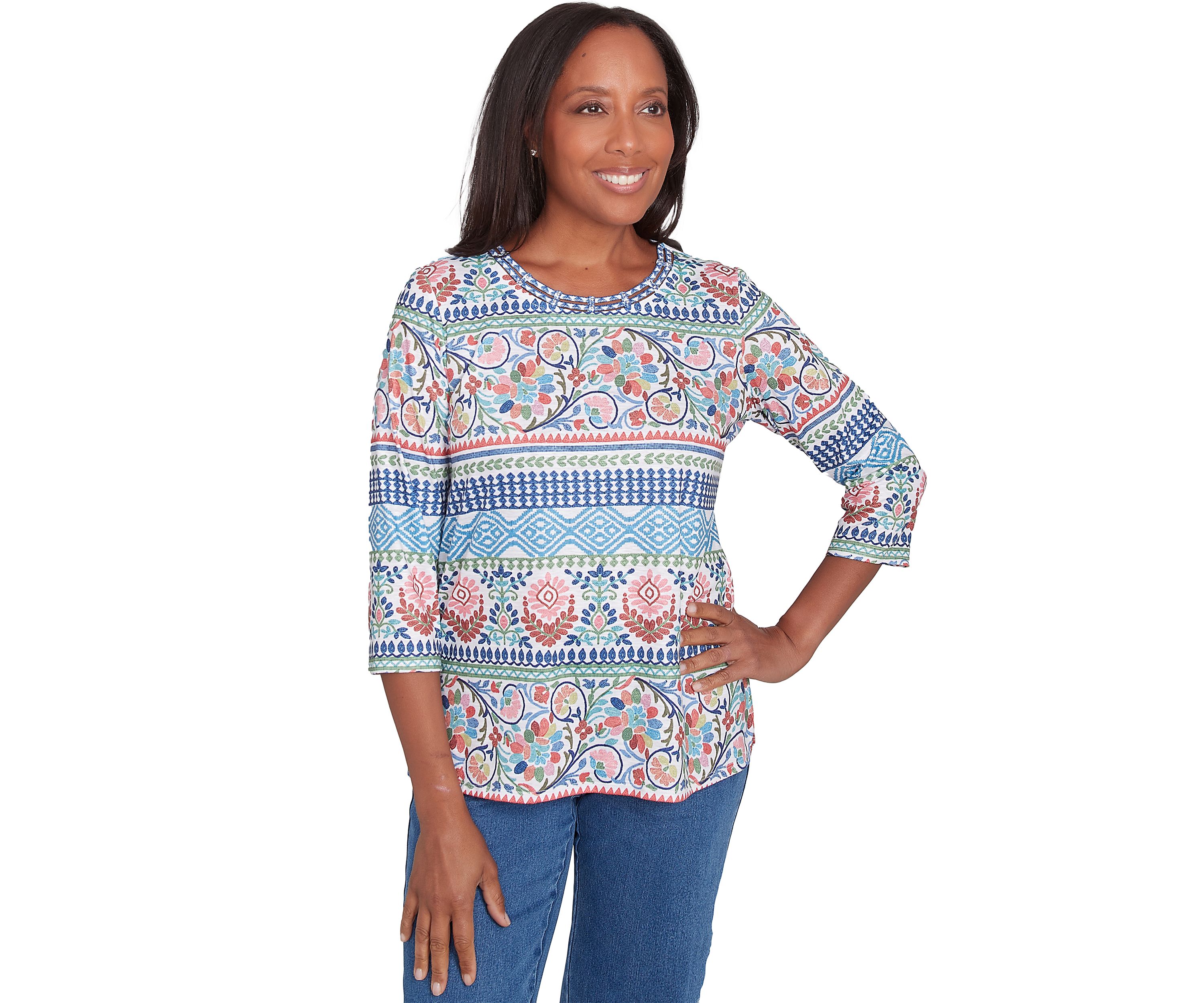 Petite Classics Scroll Geometric Biadere Top