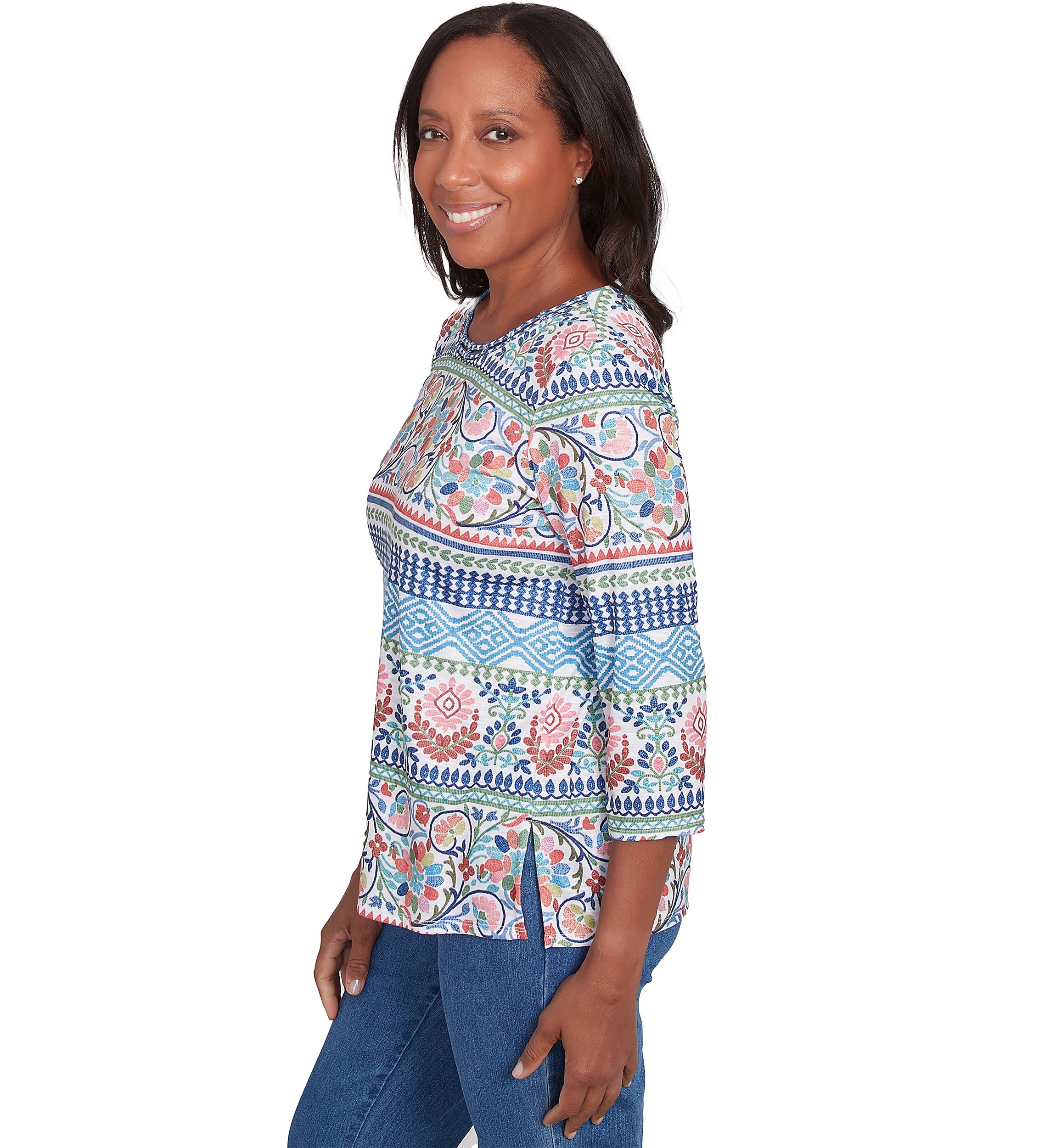 Petite Classics Scroll Geometric Biadere Top