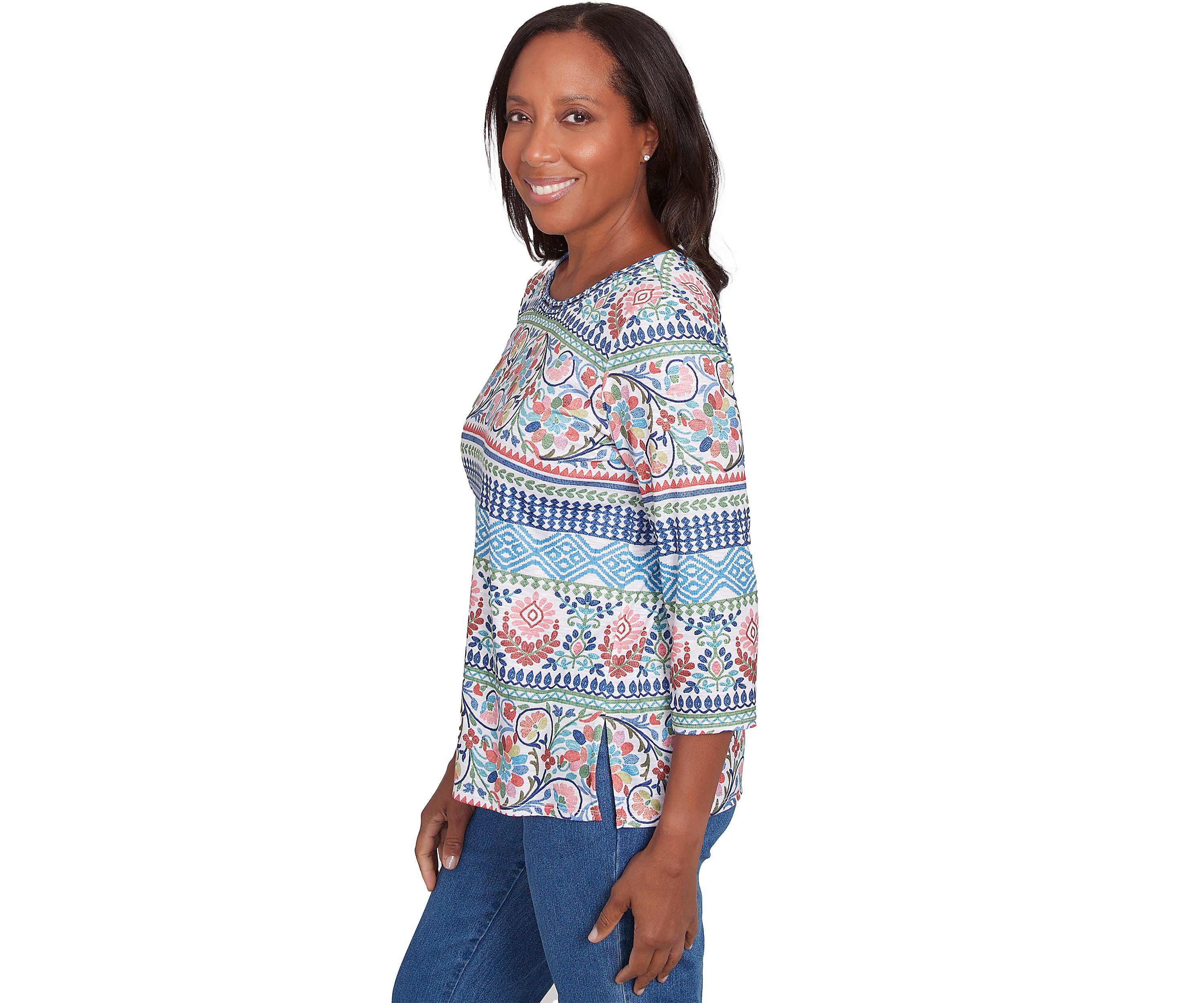 Petite Classics Scroll Geometric Biadere Top