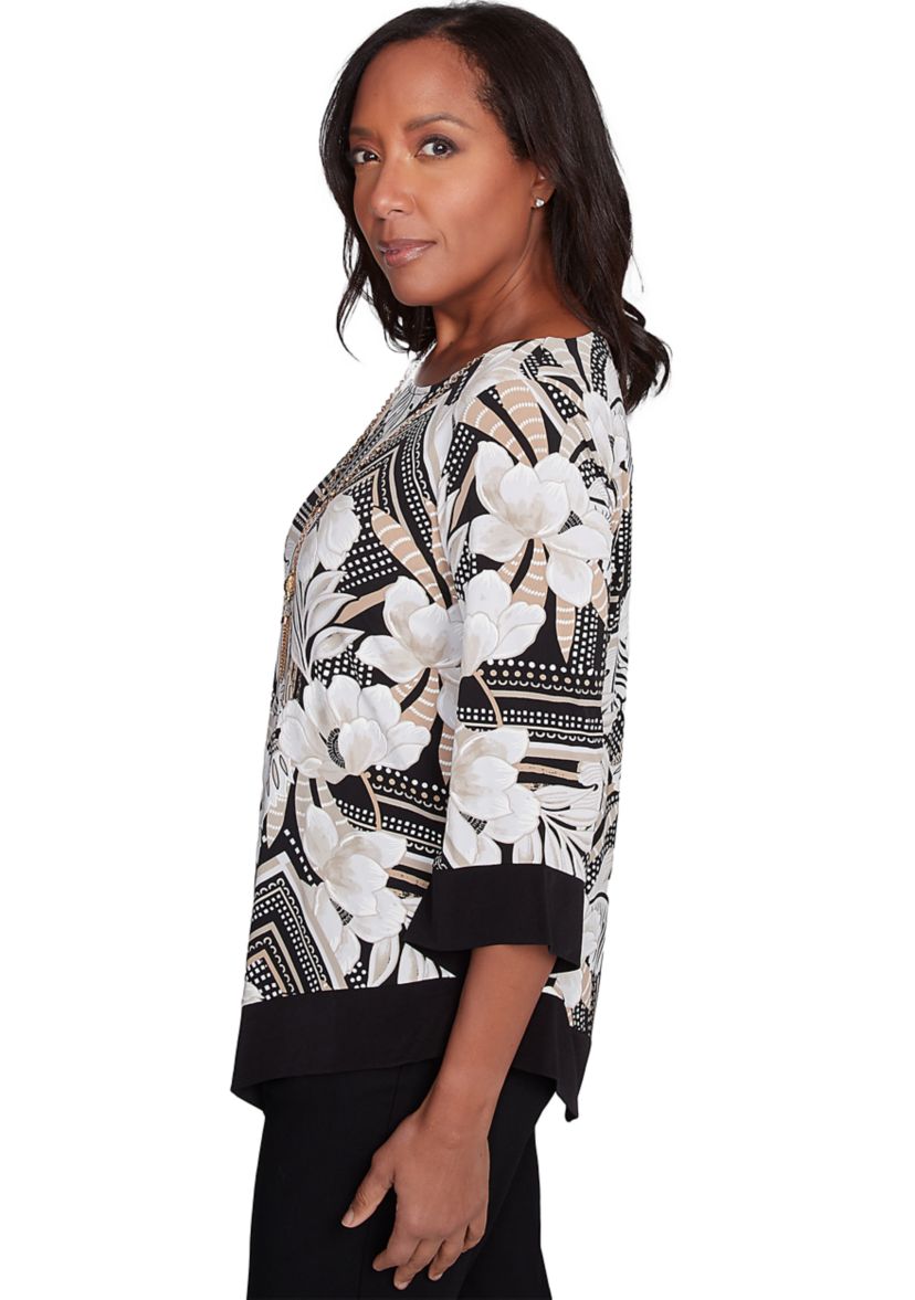 Petite Classics Geometric Floral Printed Top