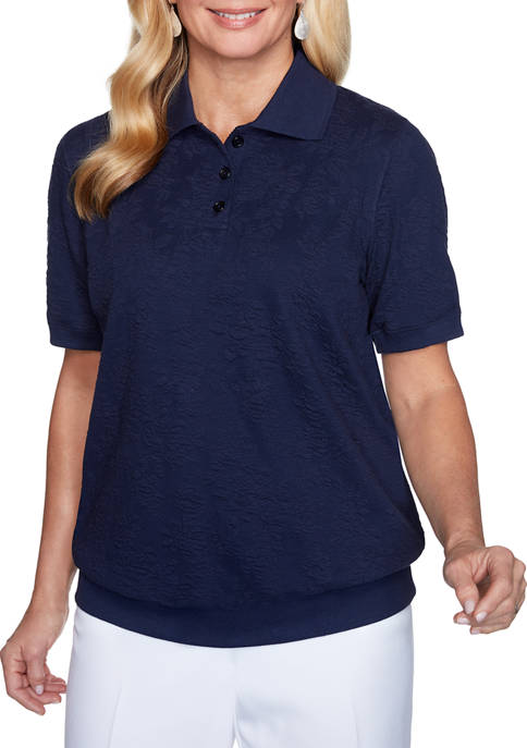 Womens Classics Solid Jacquard Knit Short Sleeve T-Shirt