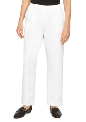 Alfred Dunner Women's Petite Solid Pull-On Pant, White, 8P Short