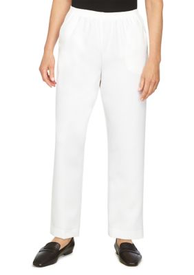 Alfred Dunner Women's Petite Solid Pull-On Pant, White, 6P
