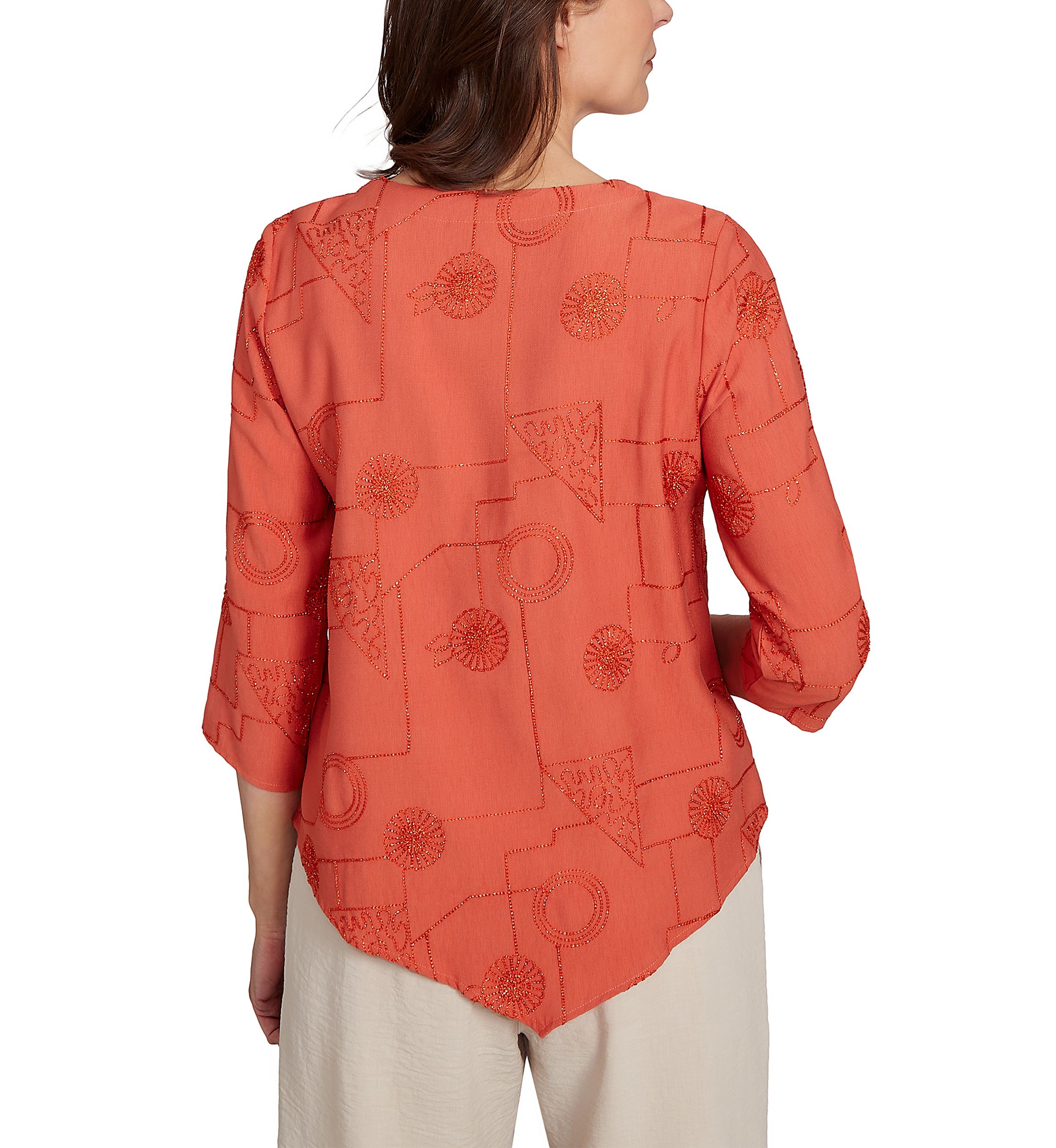 Womens Copper Canyon Metallic Geometric Embroidery Top